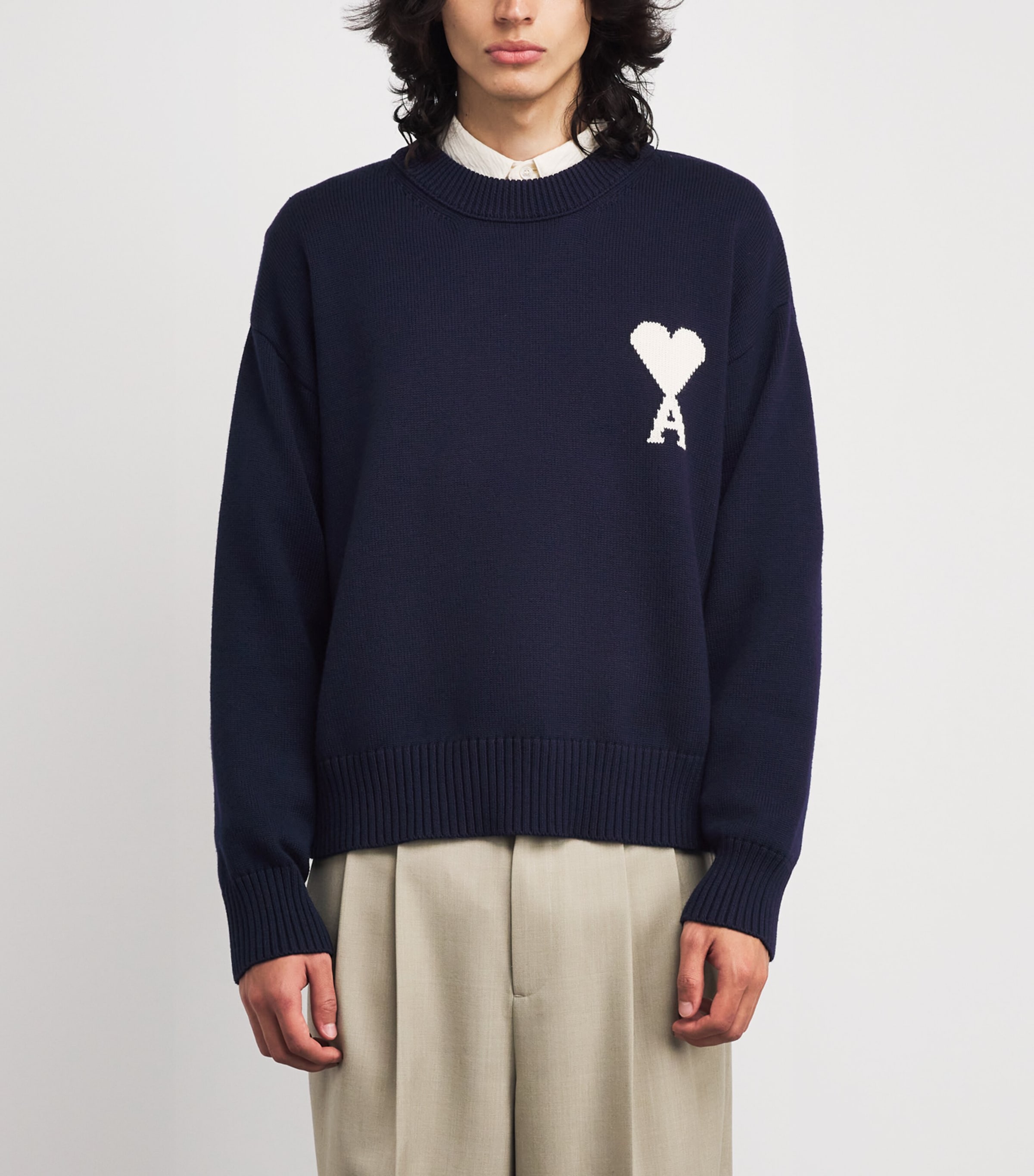 Wool-Cotton Ami de Coeur Sweater A116 ENCRE/ECRU Image 3