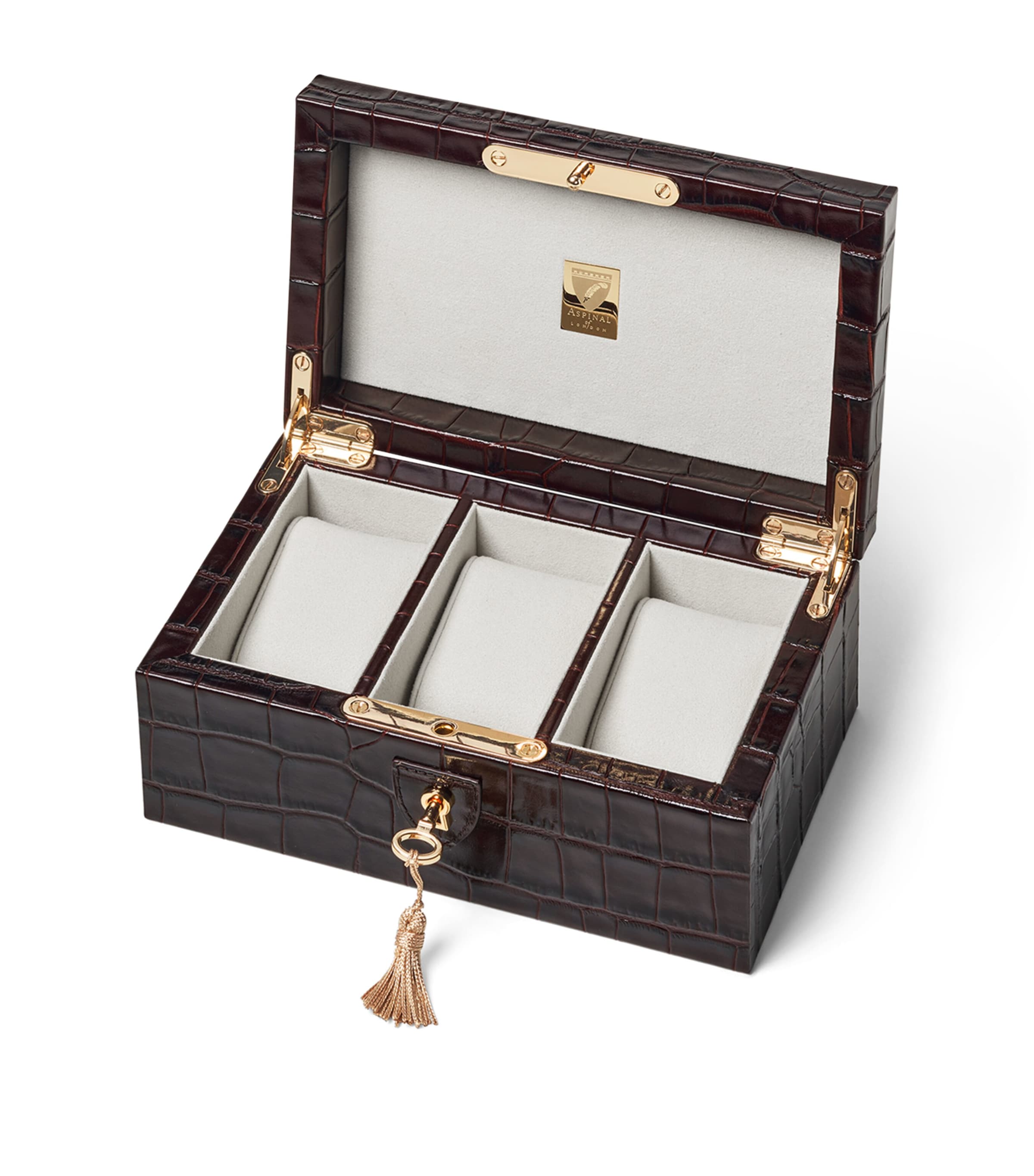 Leather Croc-Embossed 3-Piece Watch Box AMAZONBROWN Image 1