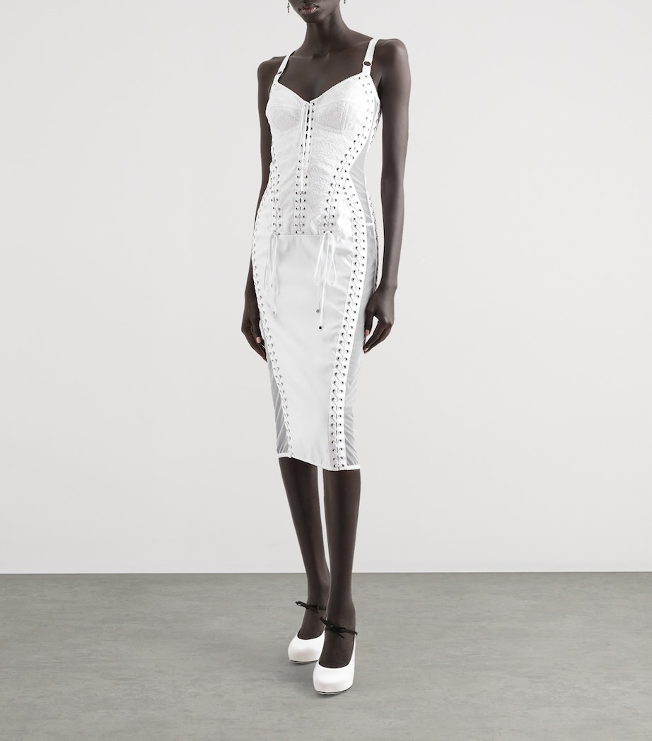 Dolce&Gabbana Womens Satin Corset-Detail Midi Dress Optical White Image 2