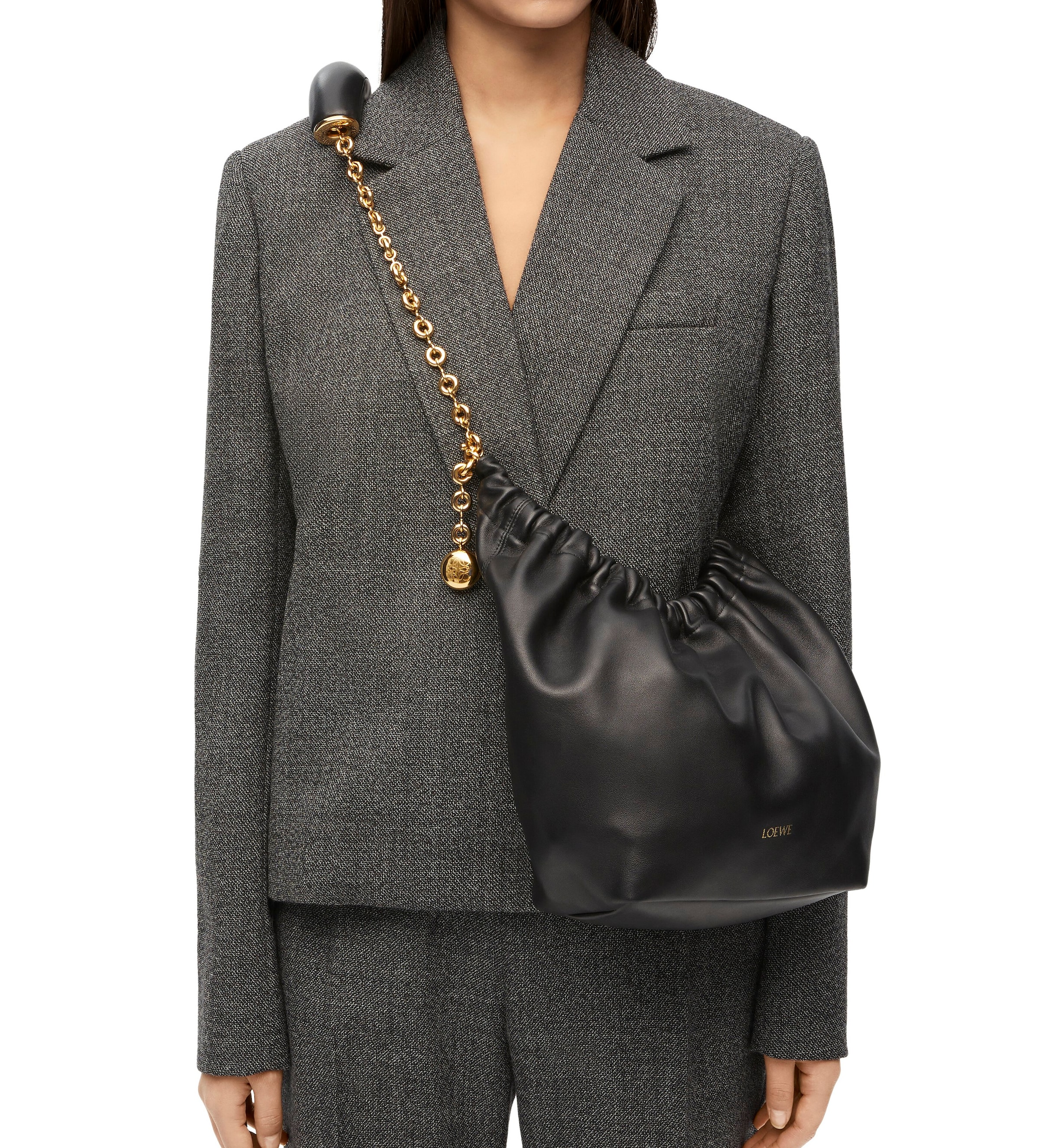 Small Leather Squeeze Top-Handle Bag BLACK Image 11