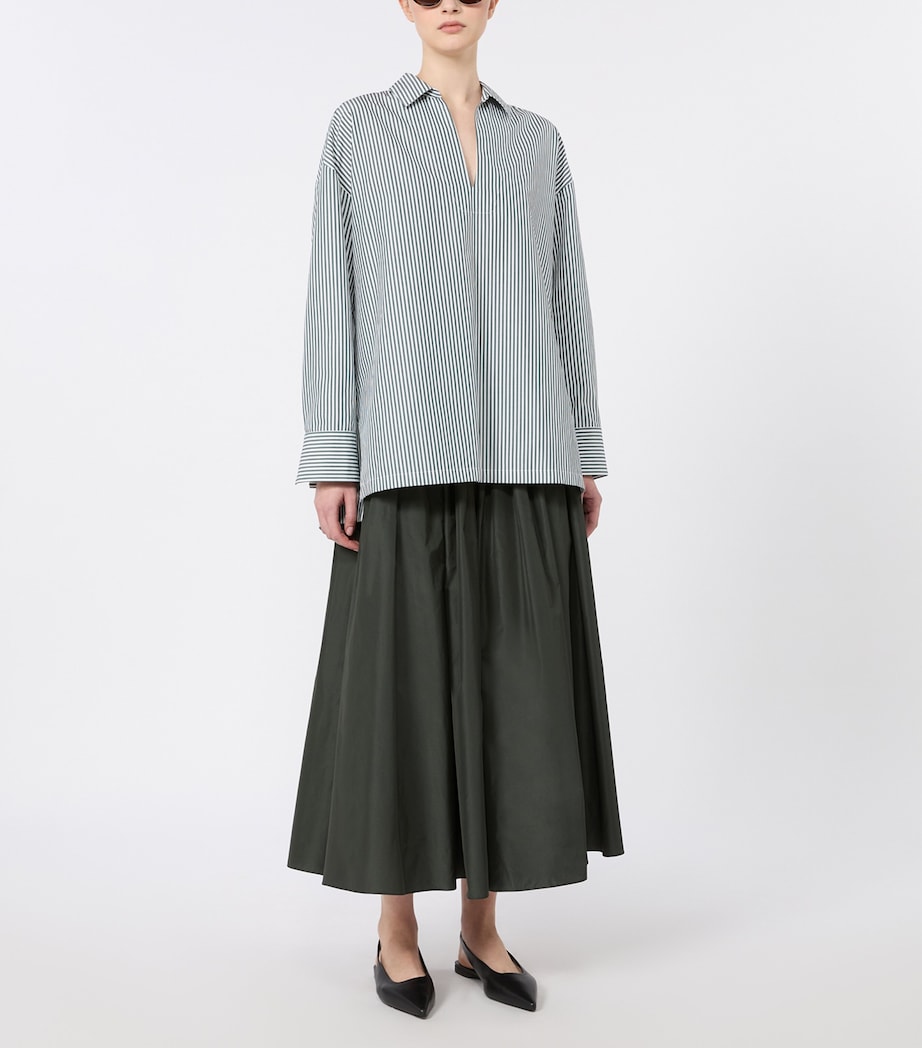 Max Mara Womens Cotton Poplin Stripe Blouse Dark Green Image 2