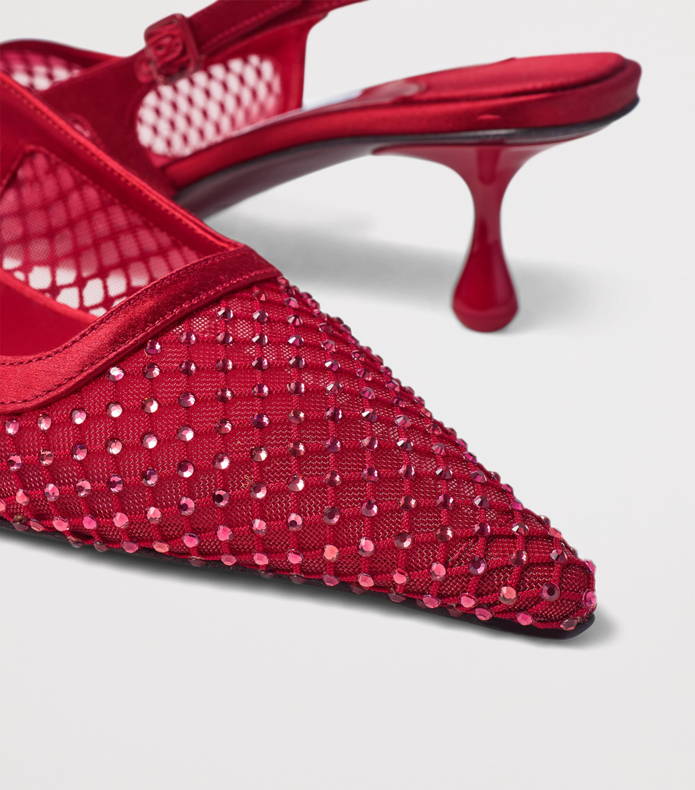 Amel 50 Satin-Mesh Embellished Slingback Pumps RUBY RED/RUBY RED Image 2