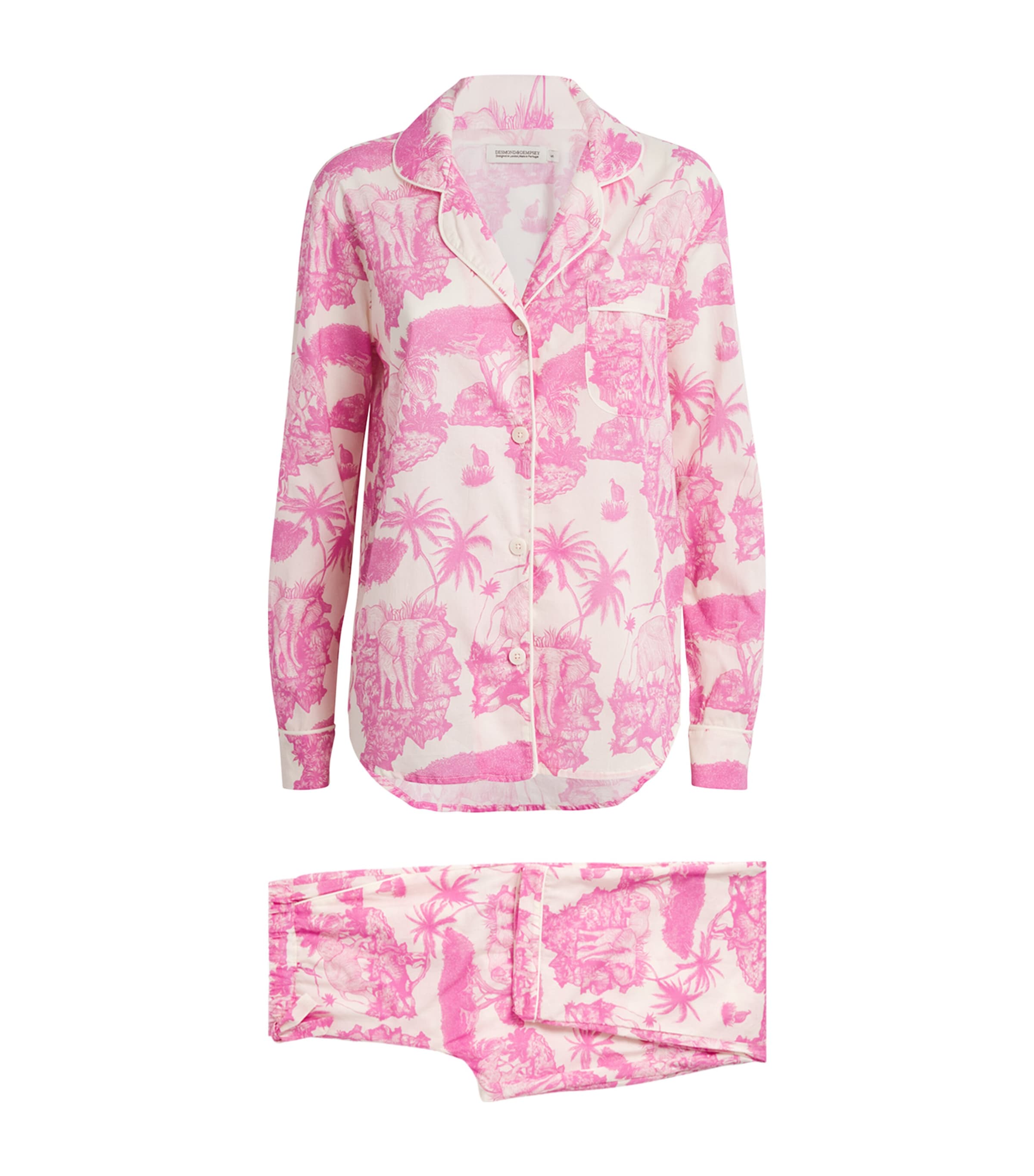 Shop Desmond & Dempsey Organic Cotton Printed Long Pyjamas In Pink