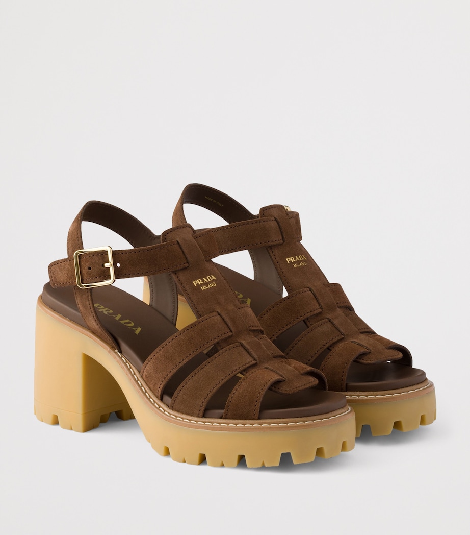 Prada Suede Platform Sandals 90 Brown Image 2