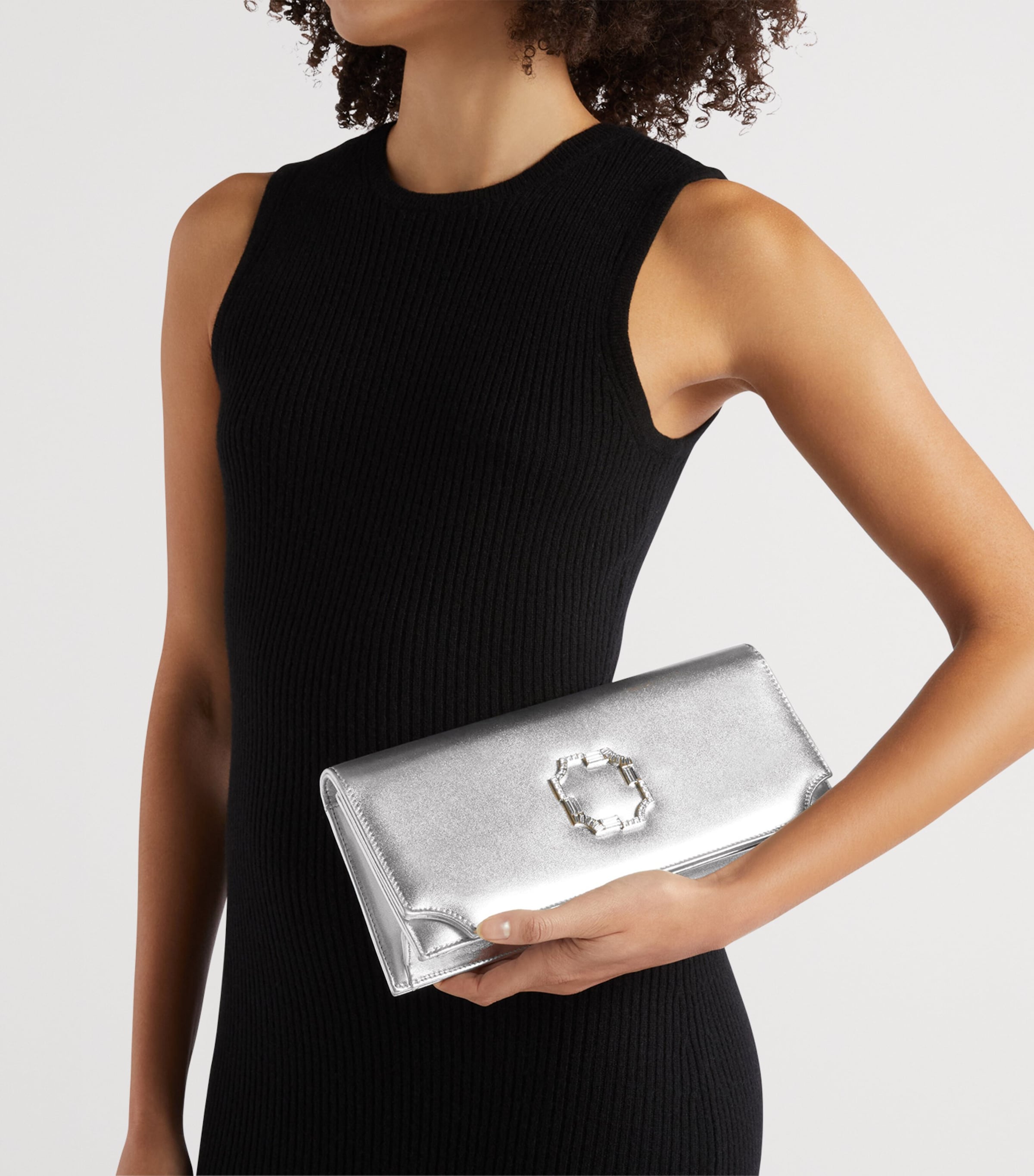 Metallic Leather Vivien Clutch Bag SILVER Image 4