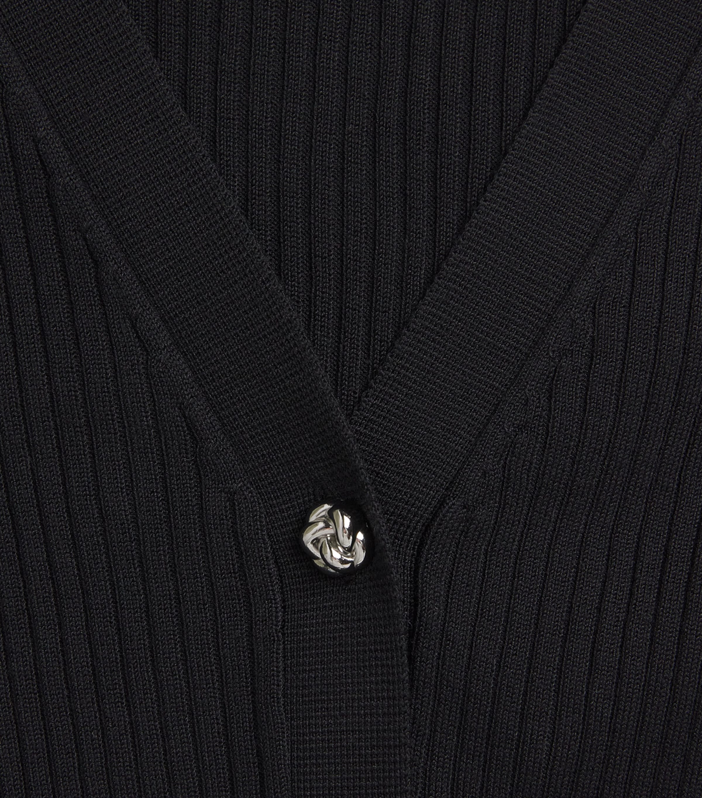 Rib-Knit V-Neck Cardigan BLACK Image 5