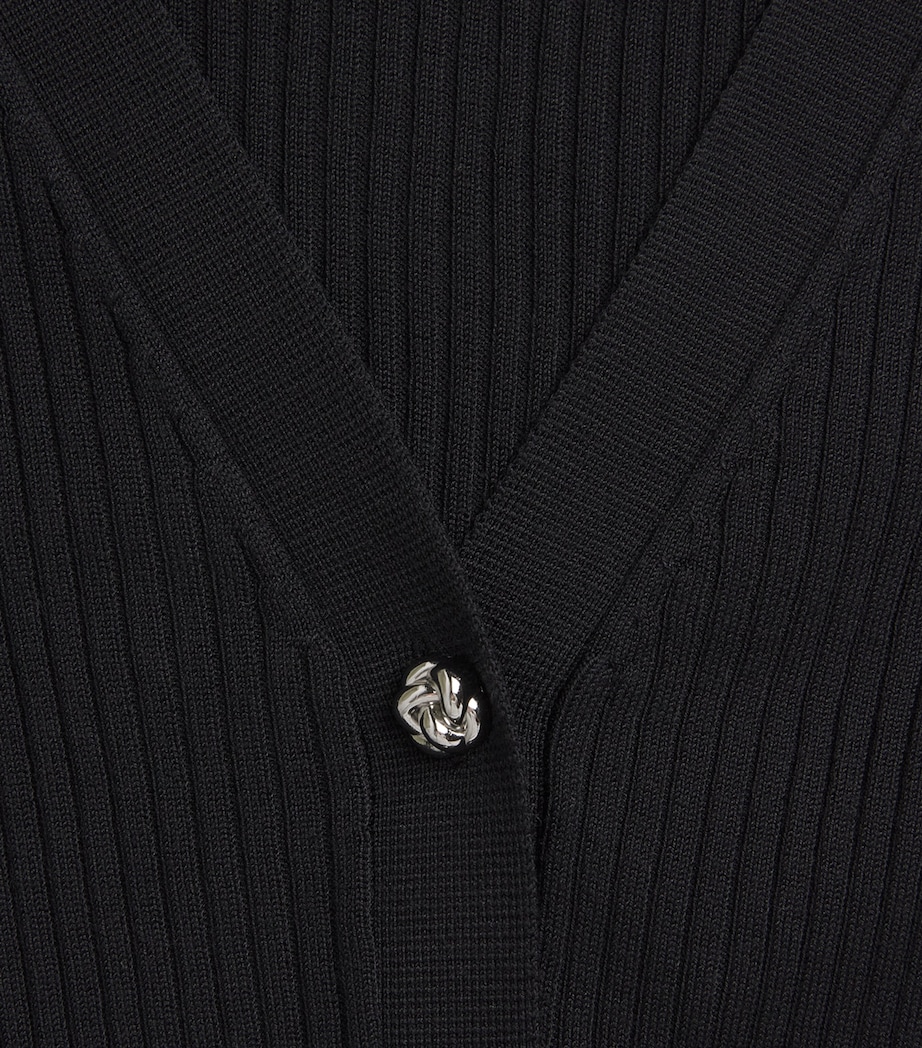 Rib-Knit V-Neck Cardigan BLACK Image 5