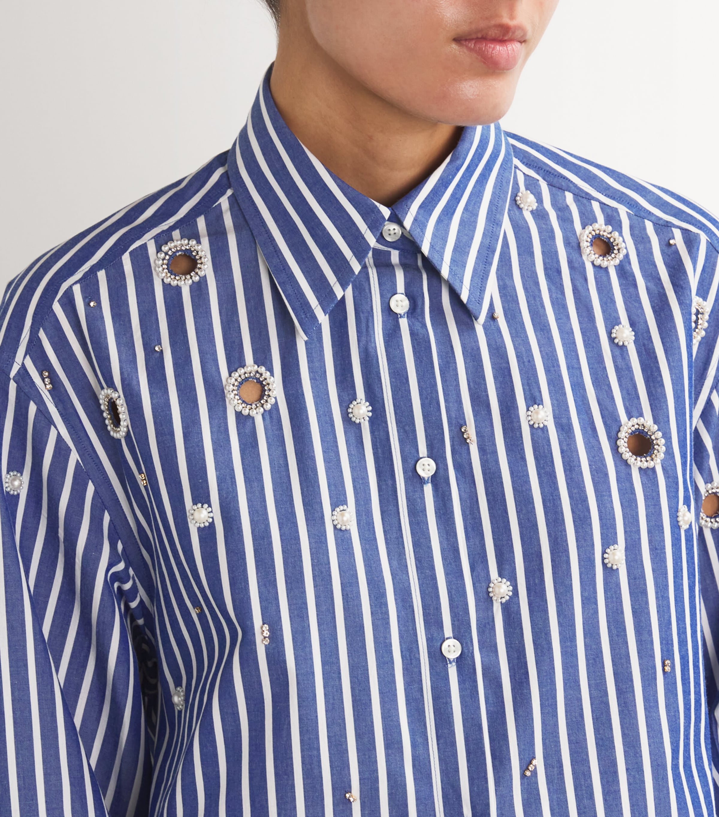 Cropped Embellished Shirt BLUE Image 6