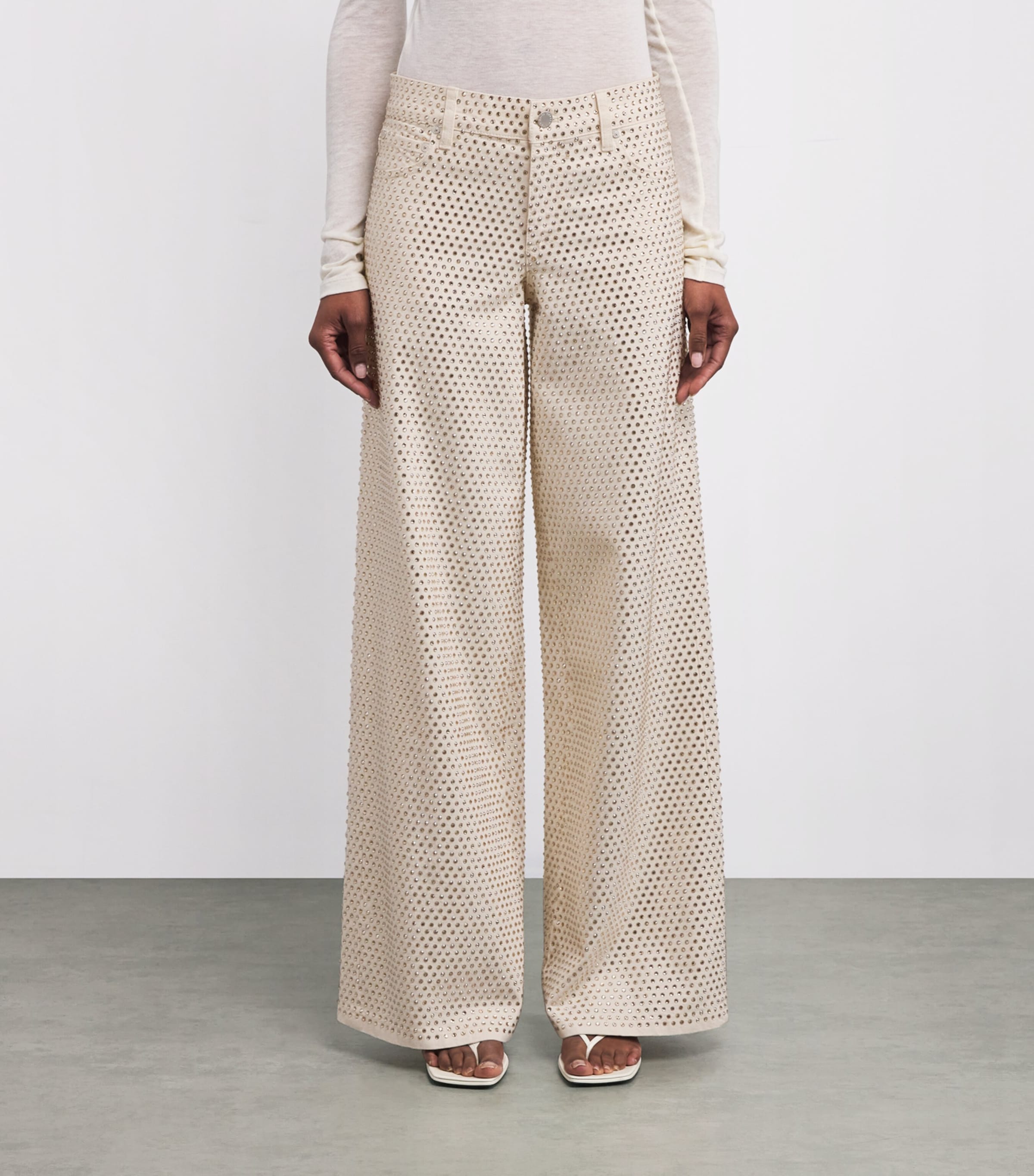 Alice+Olivia Womens Embellished Trish Wide-Leg Jeans Chino Image 3
