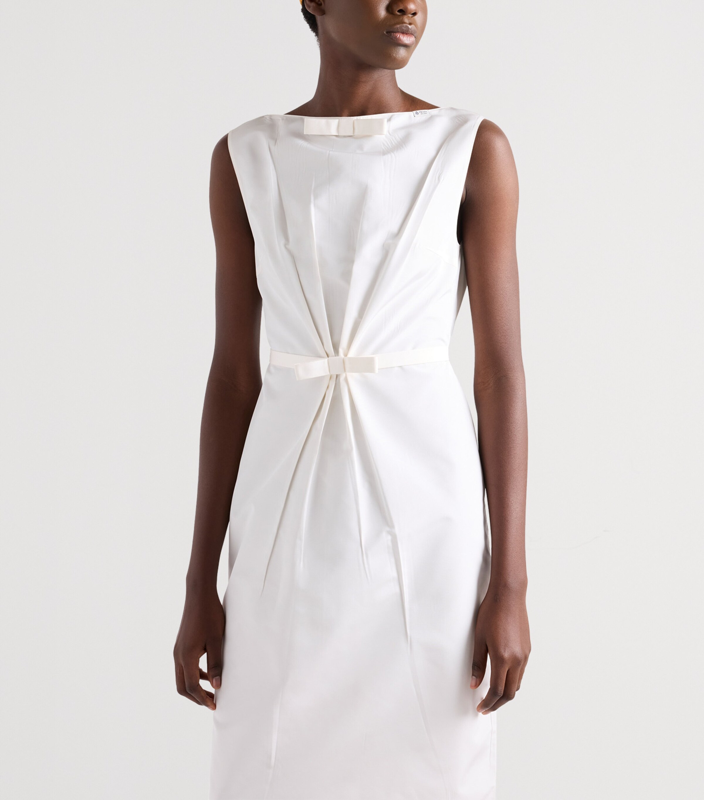 Prada Womens Silk Faille Midi Dress White Image 3