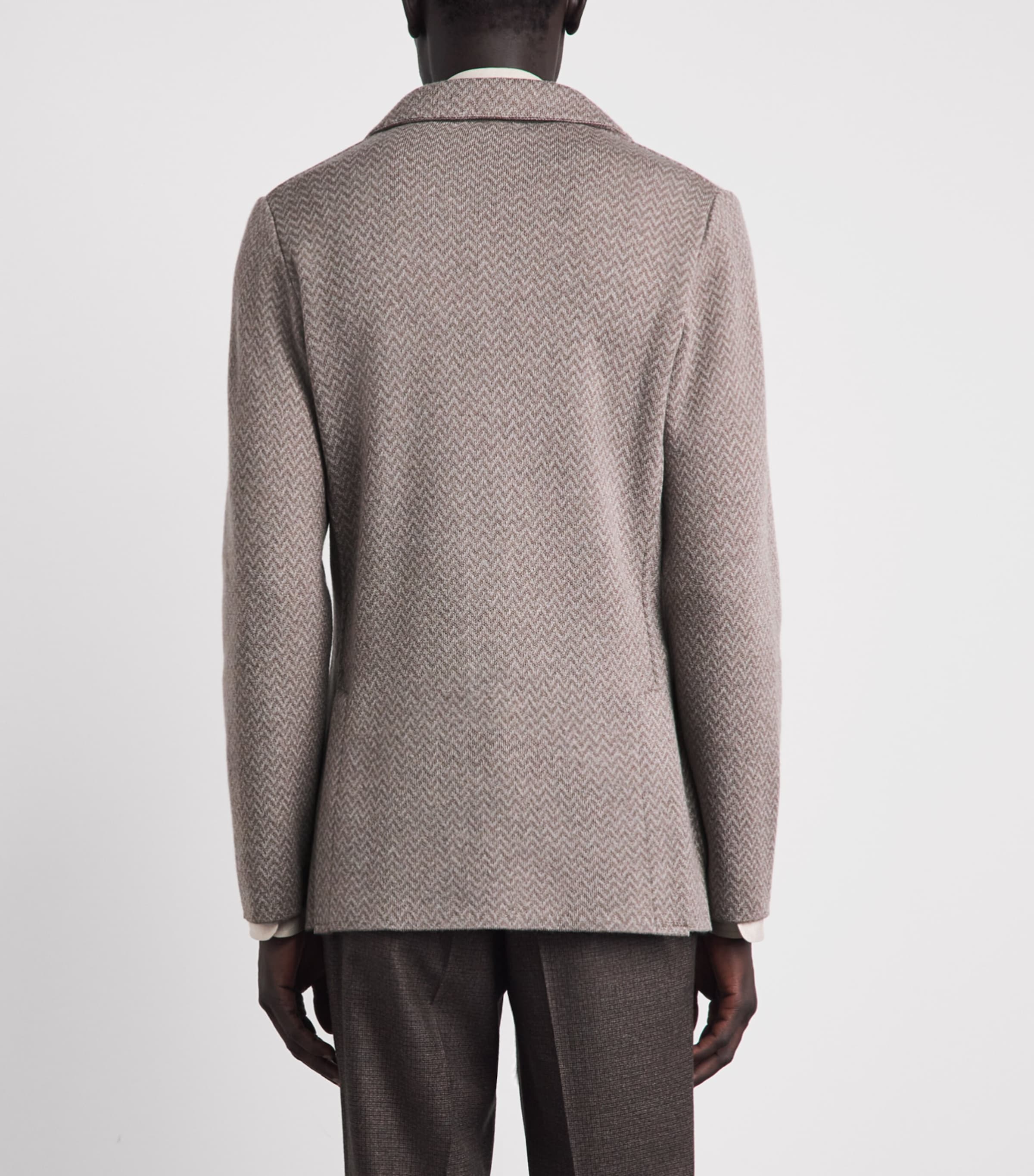 Lardini Mens Virgin Wool Knitted Blazer Chvrn Lght Beige Image 5