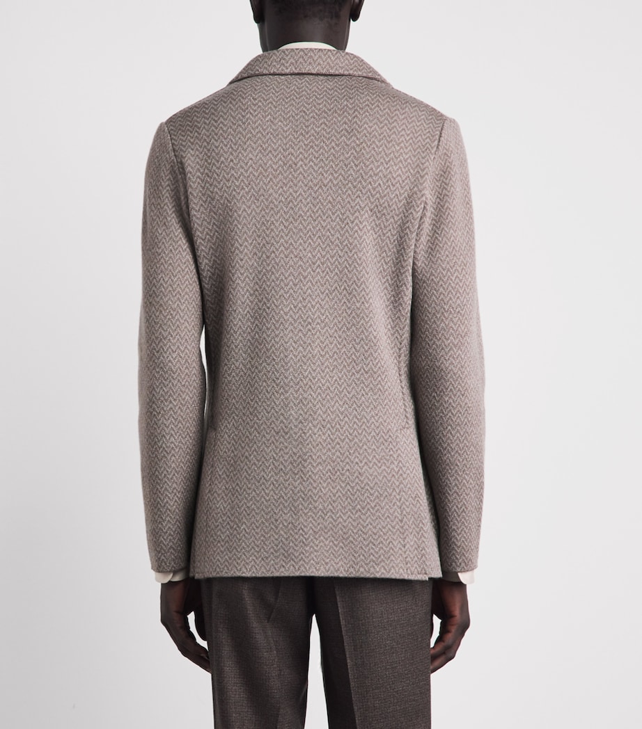 Lardini Mens Virgin Wool Knitted Blazer Chvrn Lght Beige Image 5