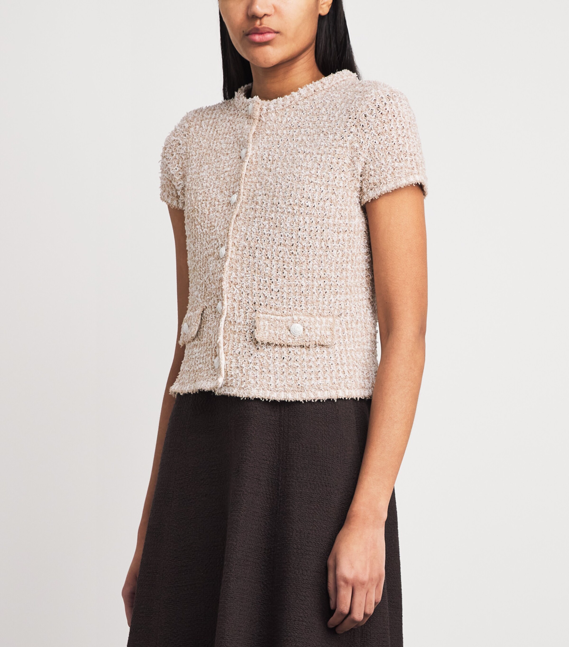 ME+EM Womens Organic Cotton-Blend Tweed Cardigan Cream/white Image 4