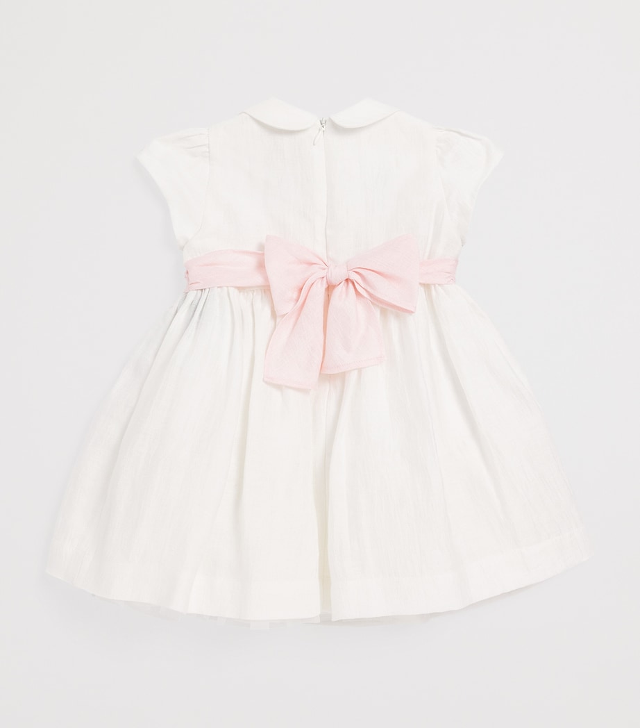 Il Gufo Linen-Blend Bow-Embellished Dress (6-36 Months) Milk/pink Image 2