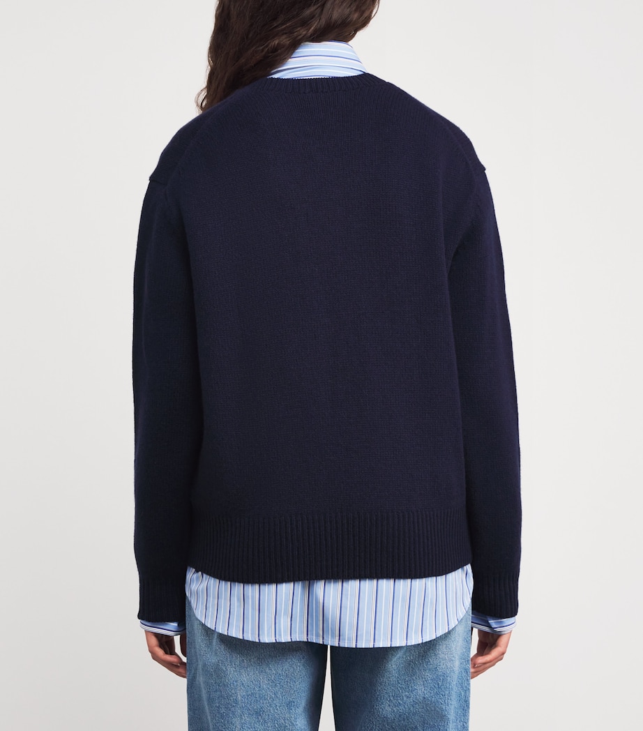 Wool-Cashmere Polo Bear Sweater HUNTER NAVY Image 4