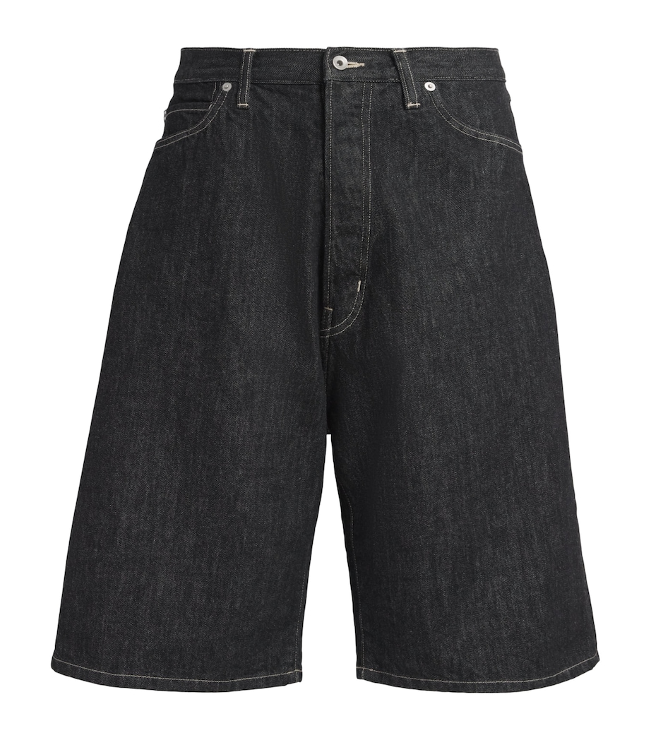 Studio Nicholson Mens Wide-Leg Denim Shorts Black / White Weft Image 1
