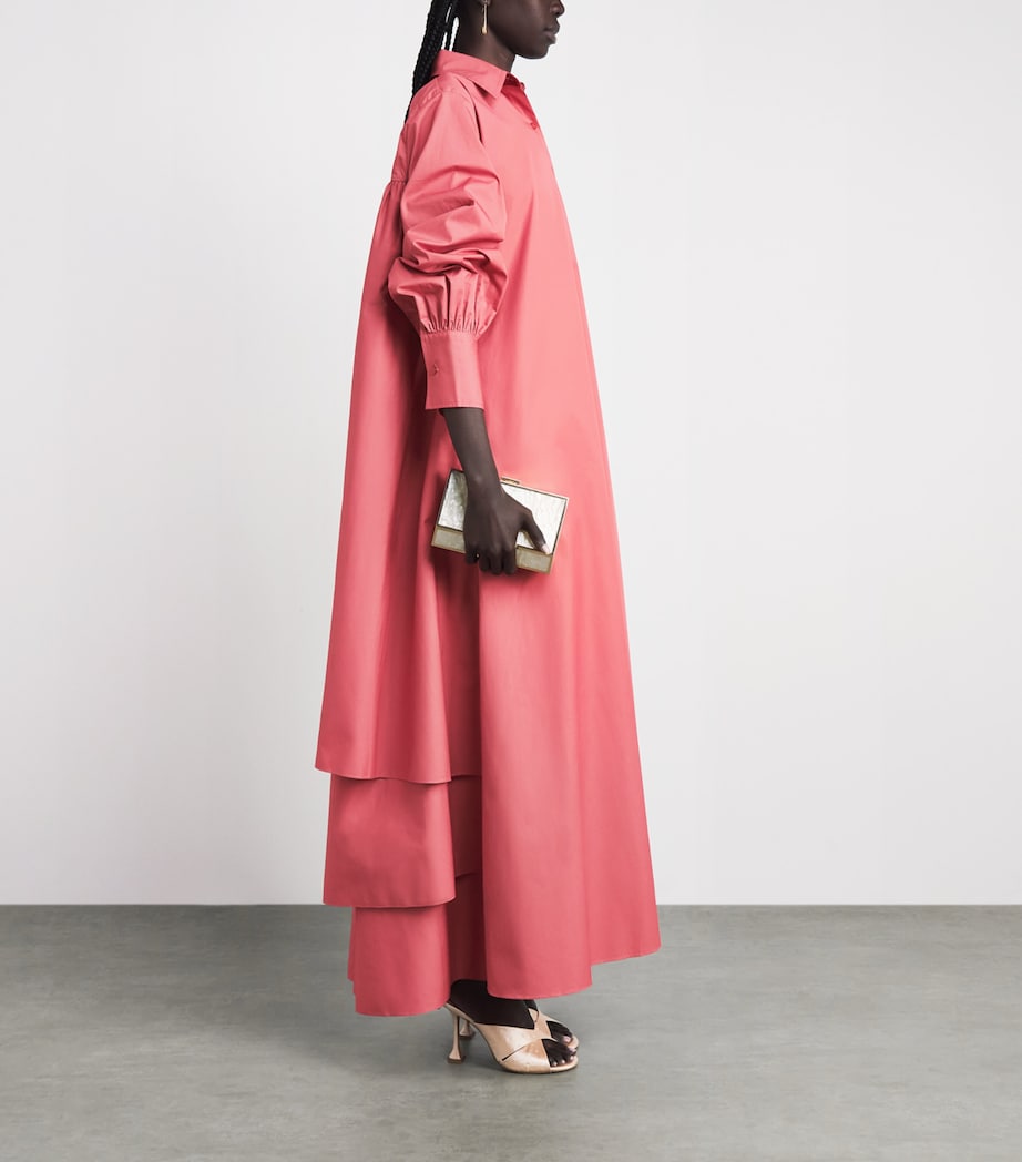 Abadia Womens Cotton Layered Volume Maxi Shirt Dress Red Image 2