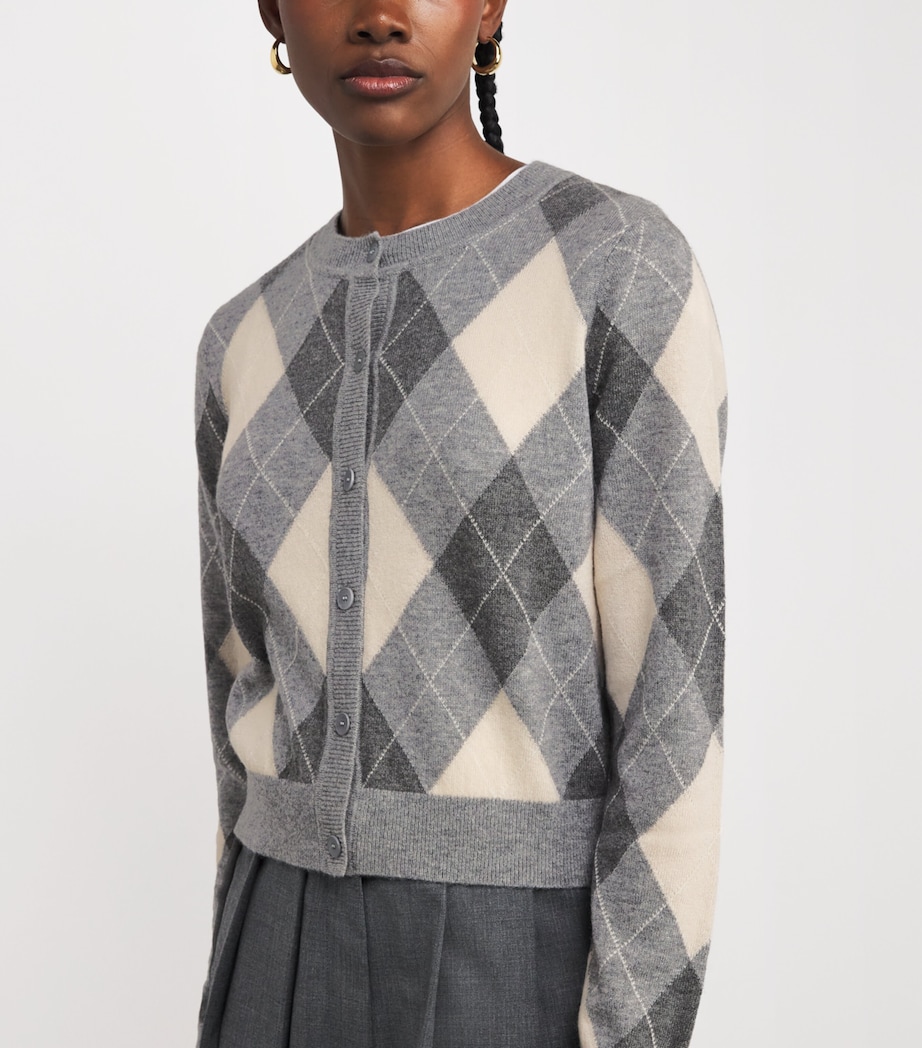 Wool-Cashmere Argyle Cardigan GREY Image 6
