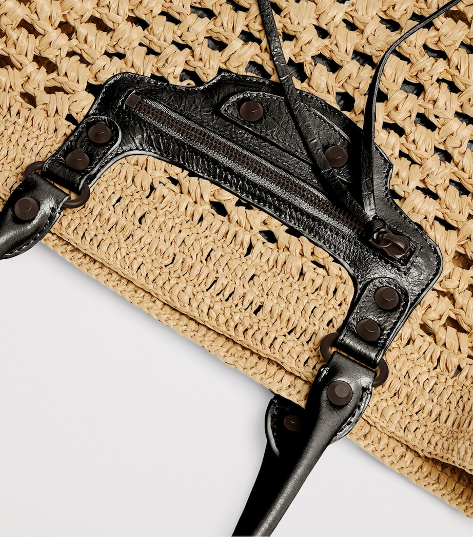 Balenciaga Medium Raffia-Lambskin Le City Basket Bag Image 7