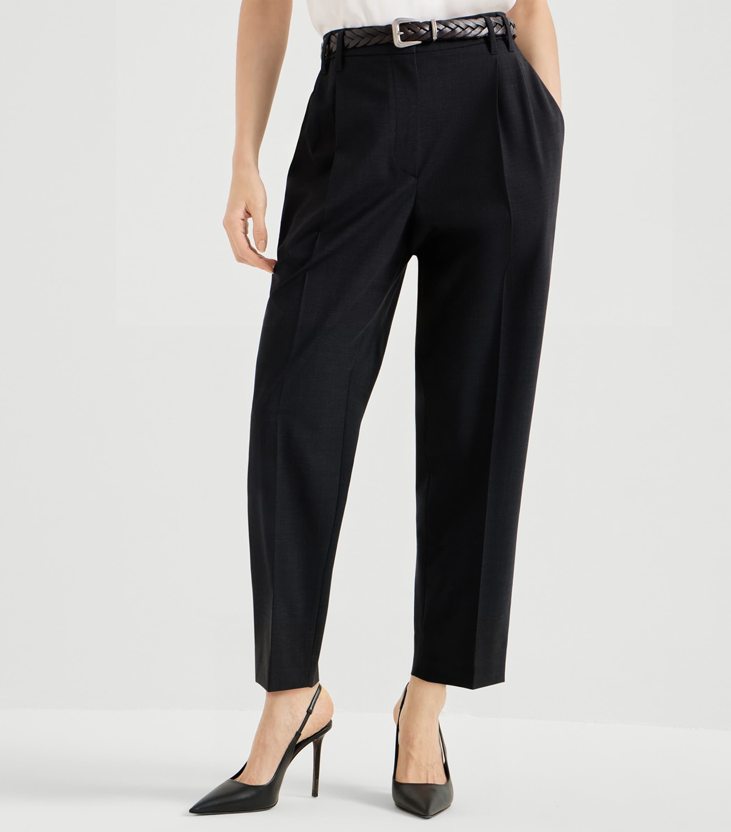 Brunello Cucinelli Womens Virgin Wool-Blend Slouchy Trousers Image 3
