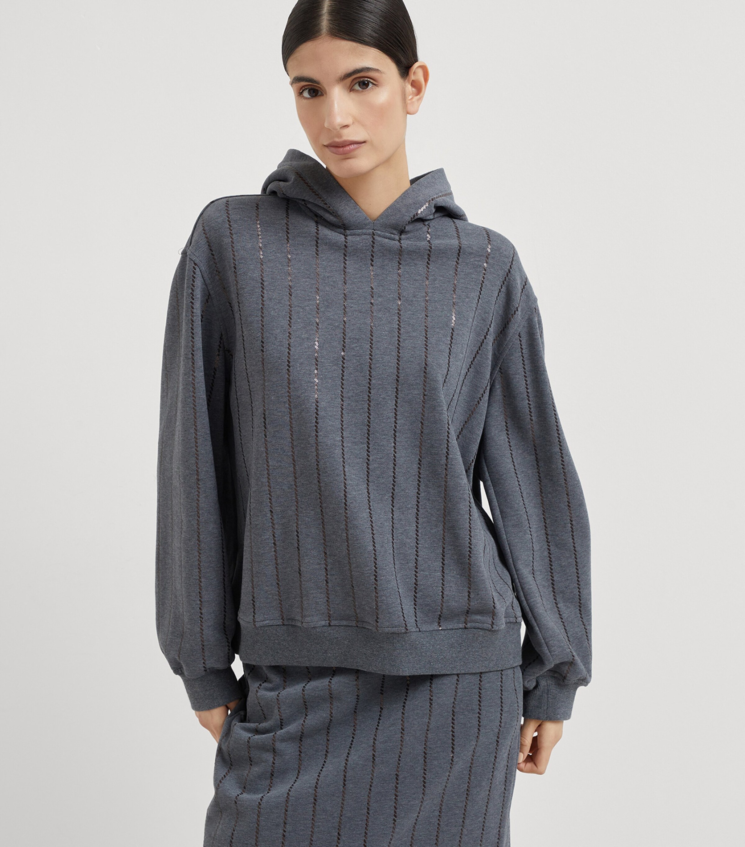 Cotton Sequin-Stripe Hoodie C8125 Image 2