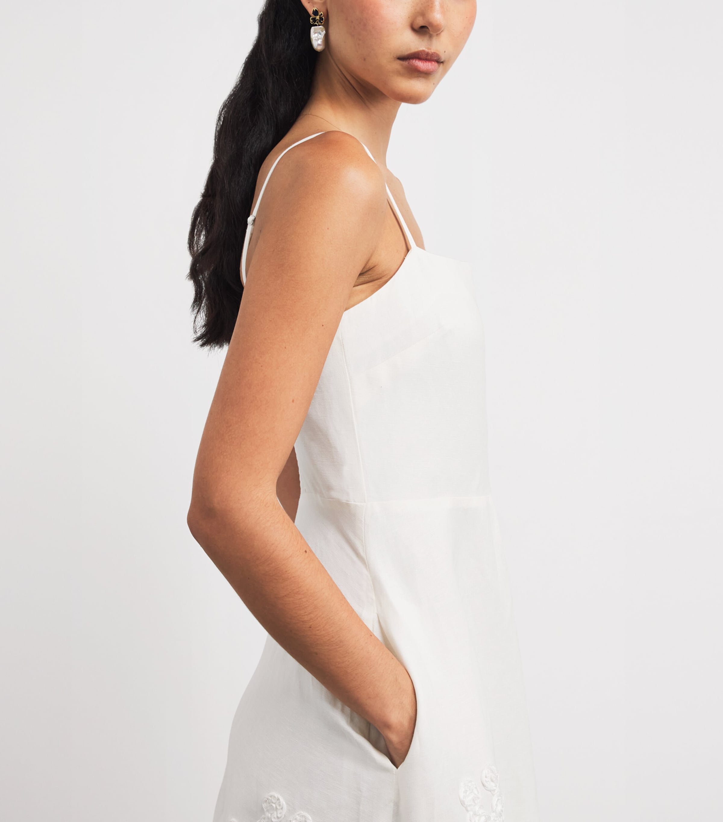 Linen-Blend Embroidered Annabella Midi Dress IVORY Image 4