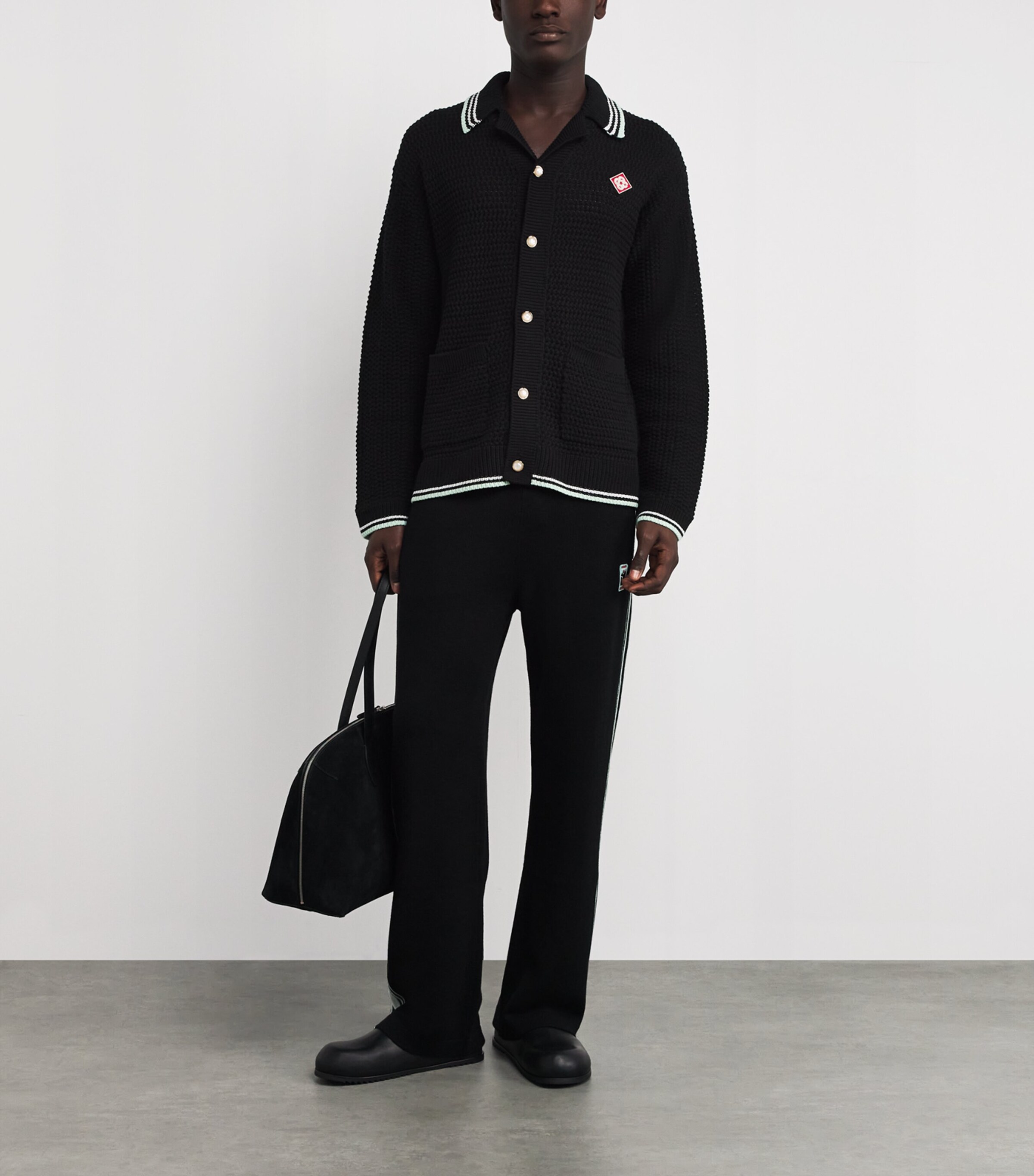 Casablanca Mens Cotton Crochet Monogram Shirt Black Image 2