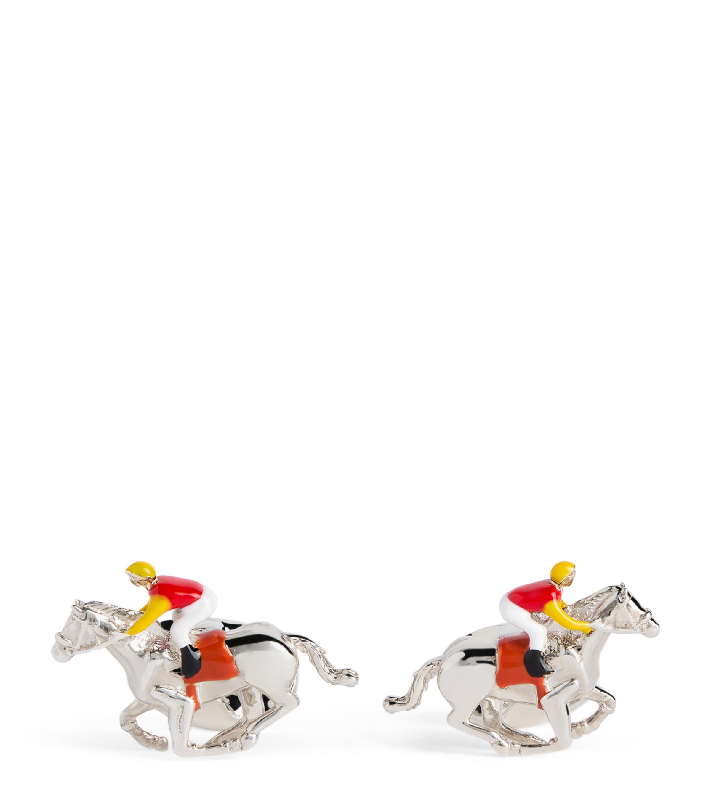 Deakin & Francis Sterling Silver Horse and Jockey Cufflinks Silver Image 1