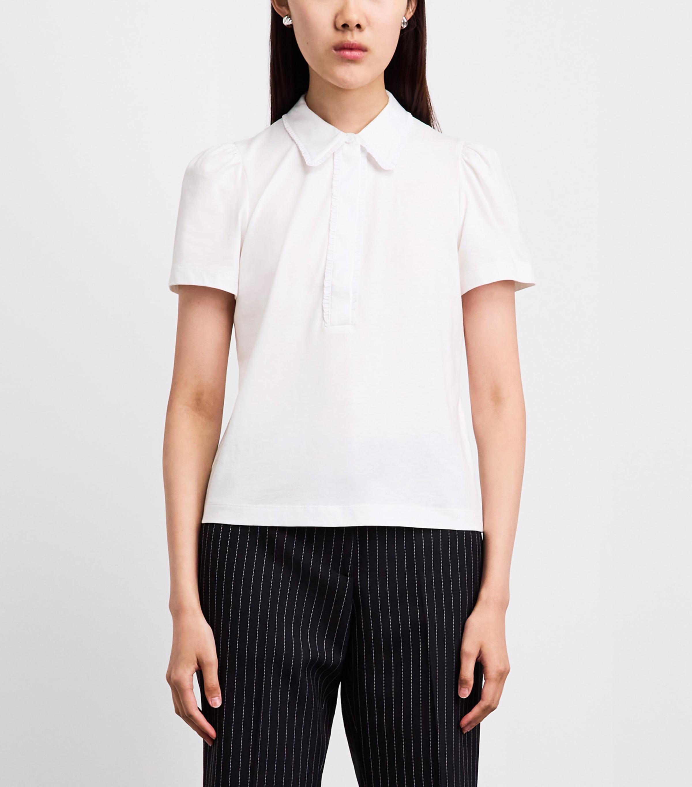 ME+EM Womens Frill-Trim Layering Shirt Fresh White Image 4