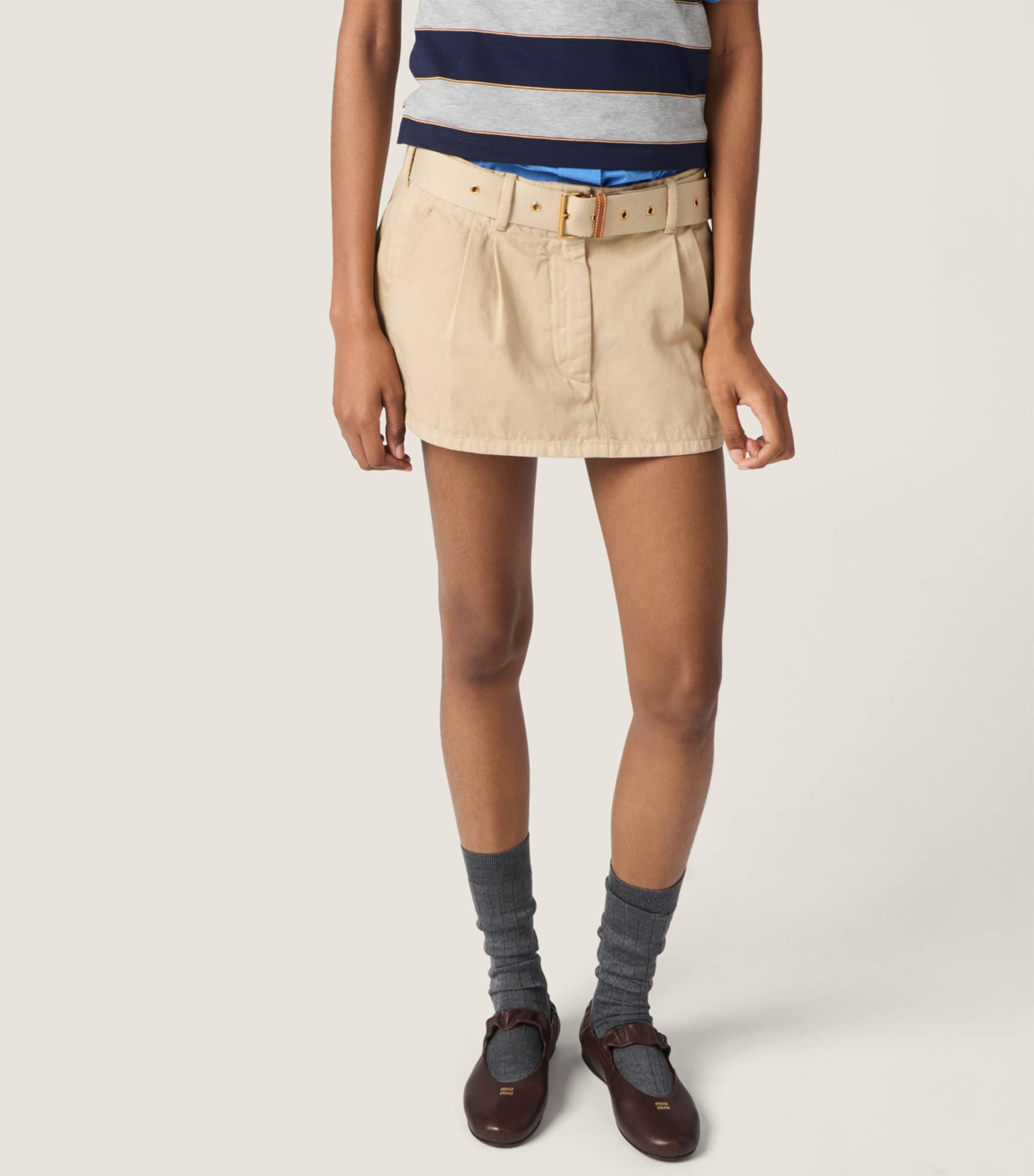 Miu Miu Womens Cotton Belted Mini Skirt Image 4