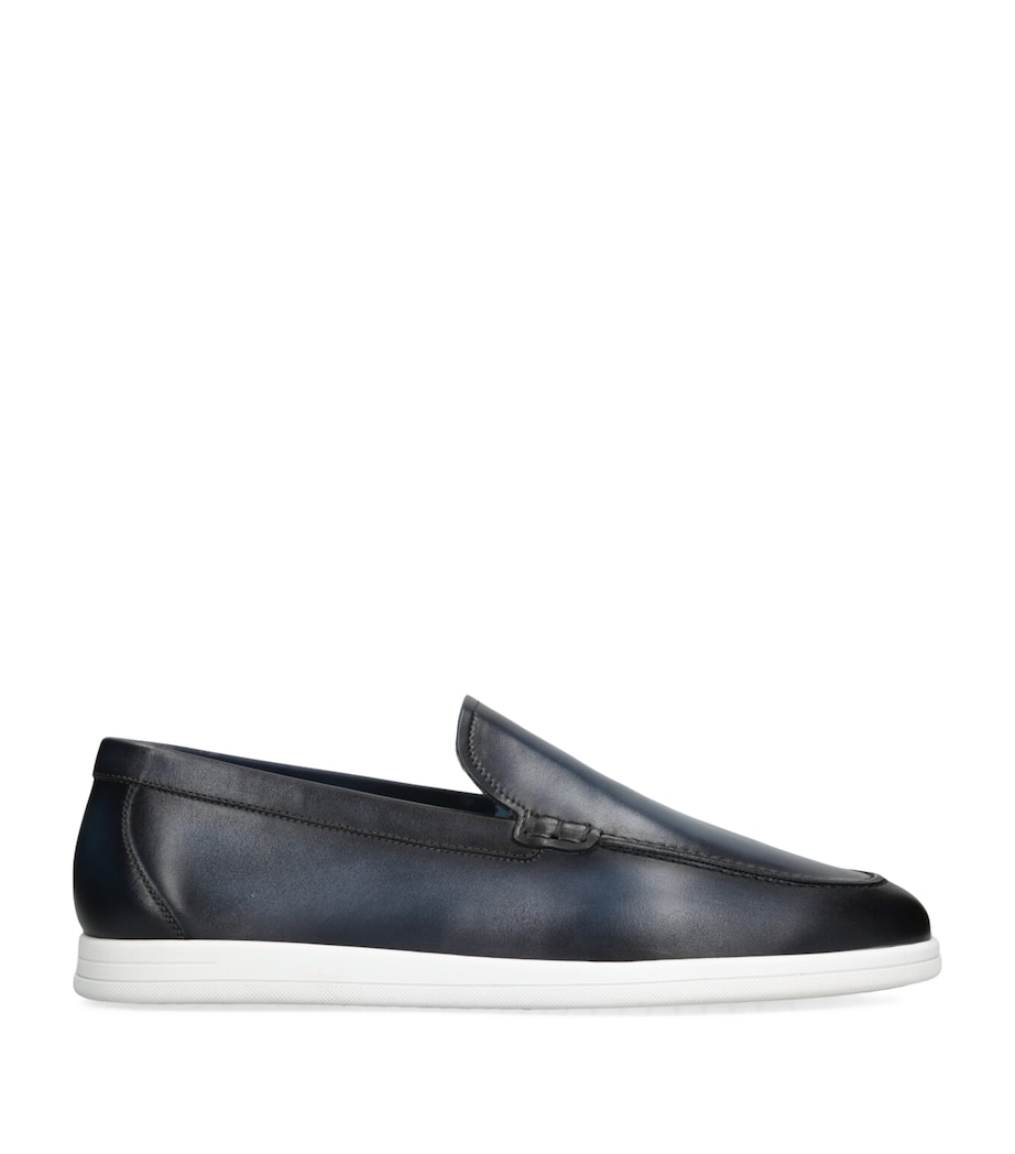 Leather Slip-On Loafers NAVY Image 1