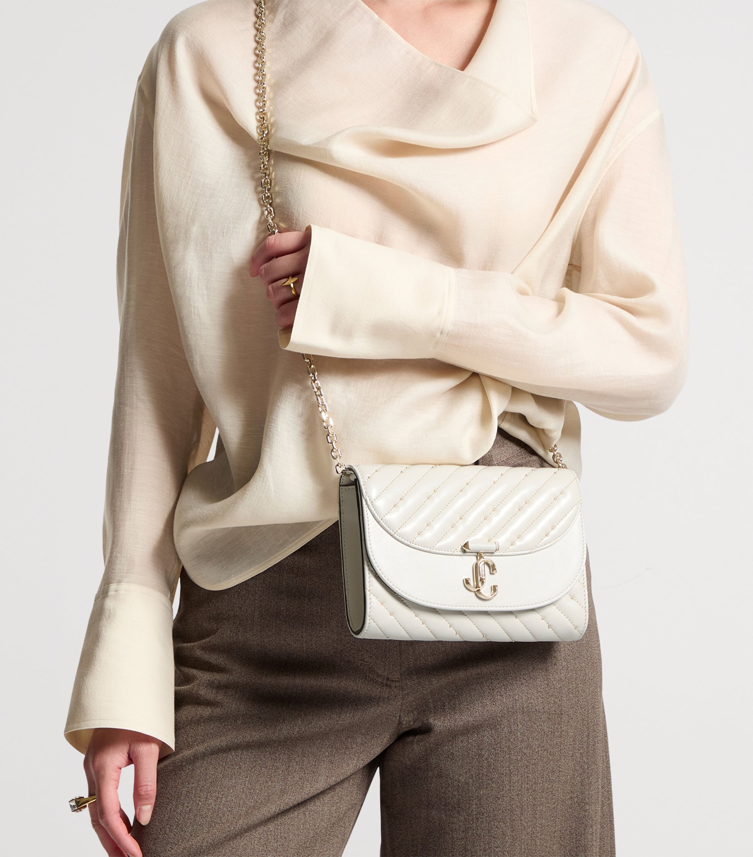 Jimmy Choo Leather Curve Clutch Bag Latte/shiny Gold Image 2