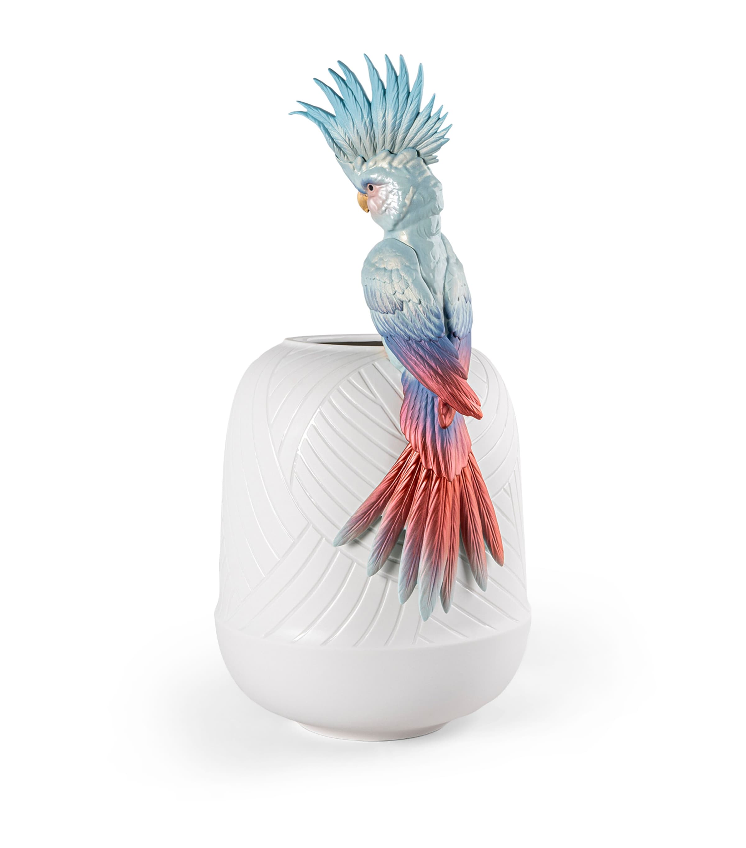 Lladró Cockatoo Vase (51cm) White & Blue Image 3