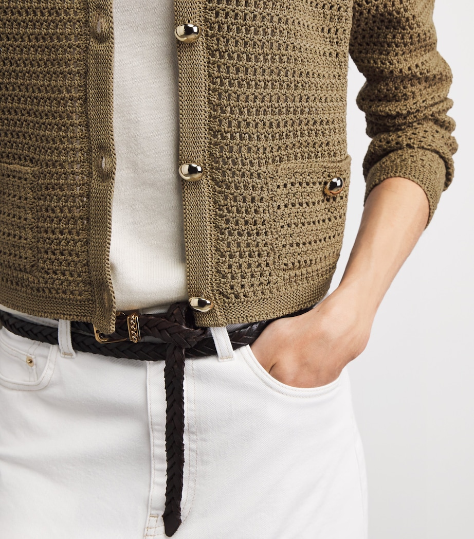 Fabiana Filippi Womens Cotton Open-Knit Cardigan Kaki Image 3