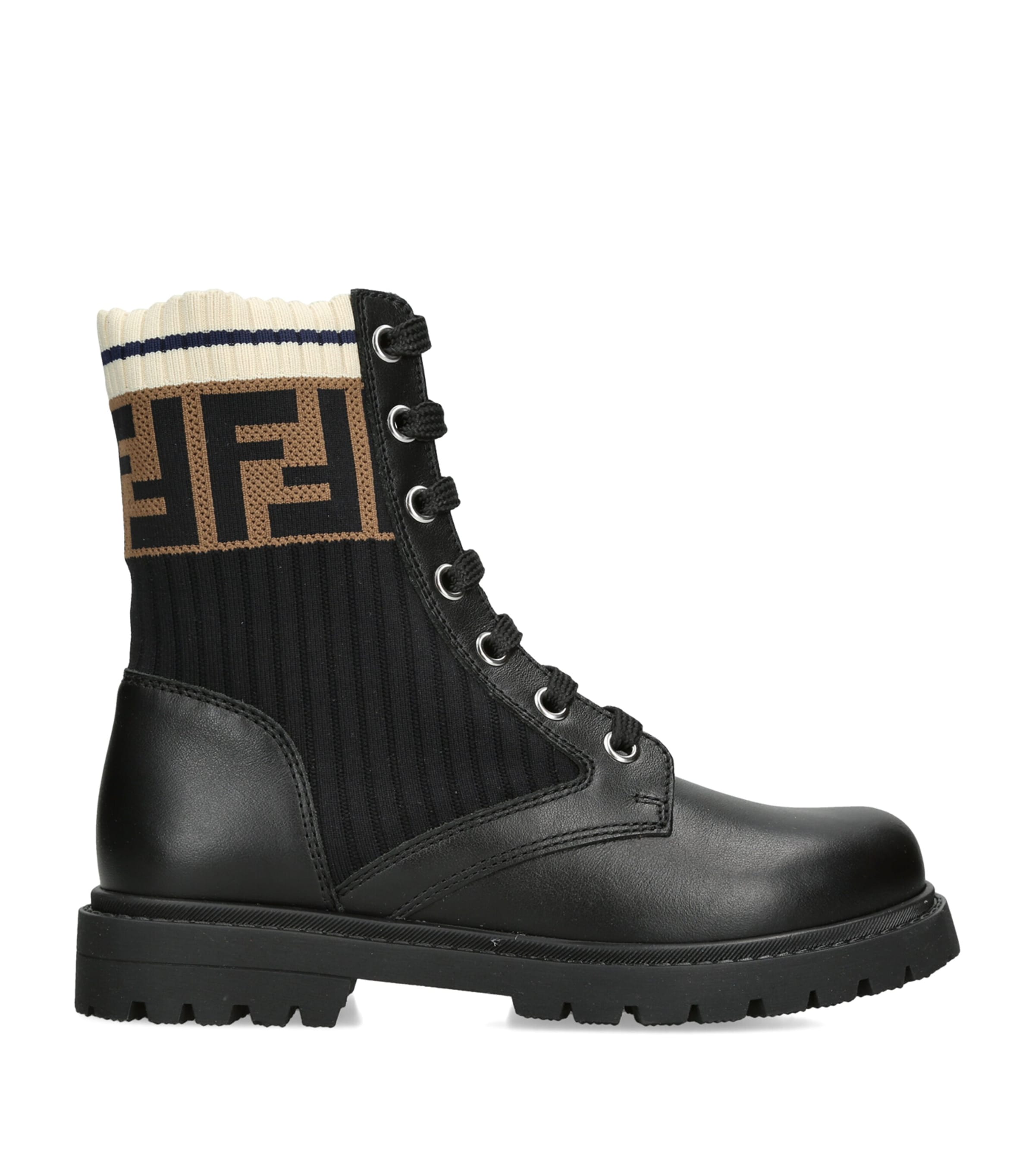 Fendi Kids Leather Logo Boots Black/comb Image 1