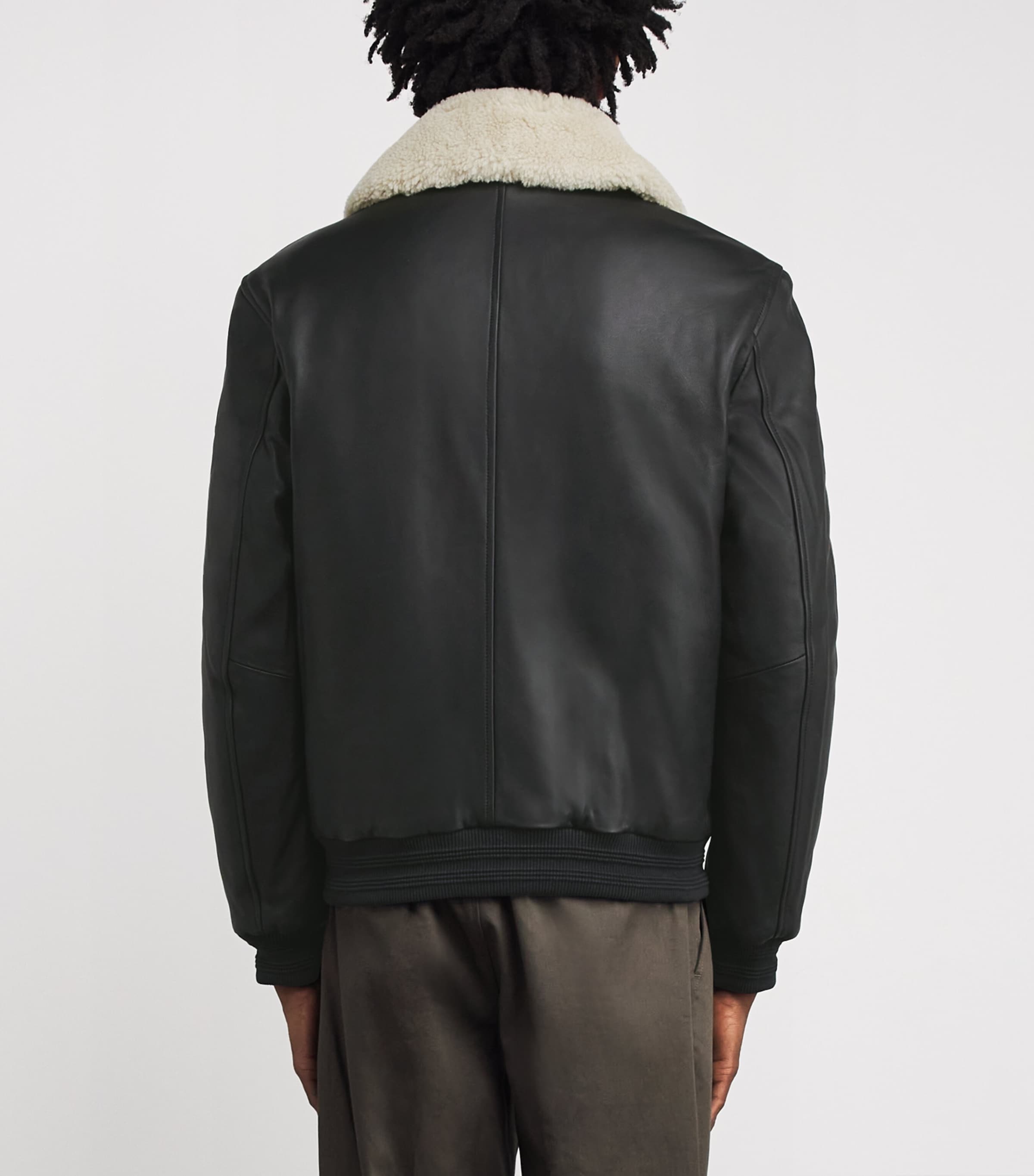 Shearling-Trim Leather Bomber Jacket BLACK - 292 Image 4