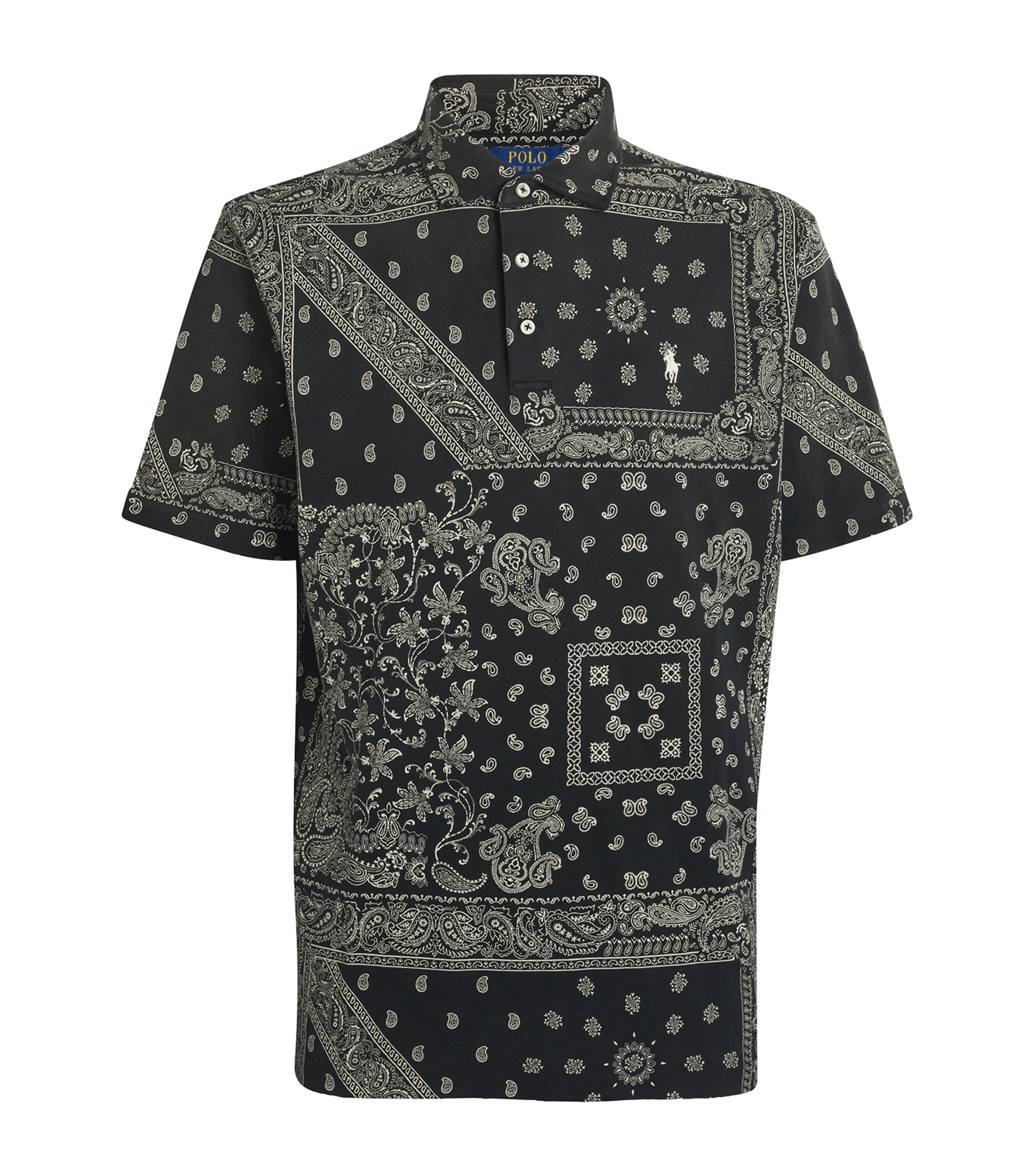 Cotton Mesh Bandana Print Polo Shirt BLACK Image 1