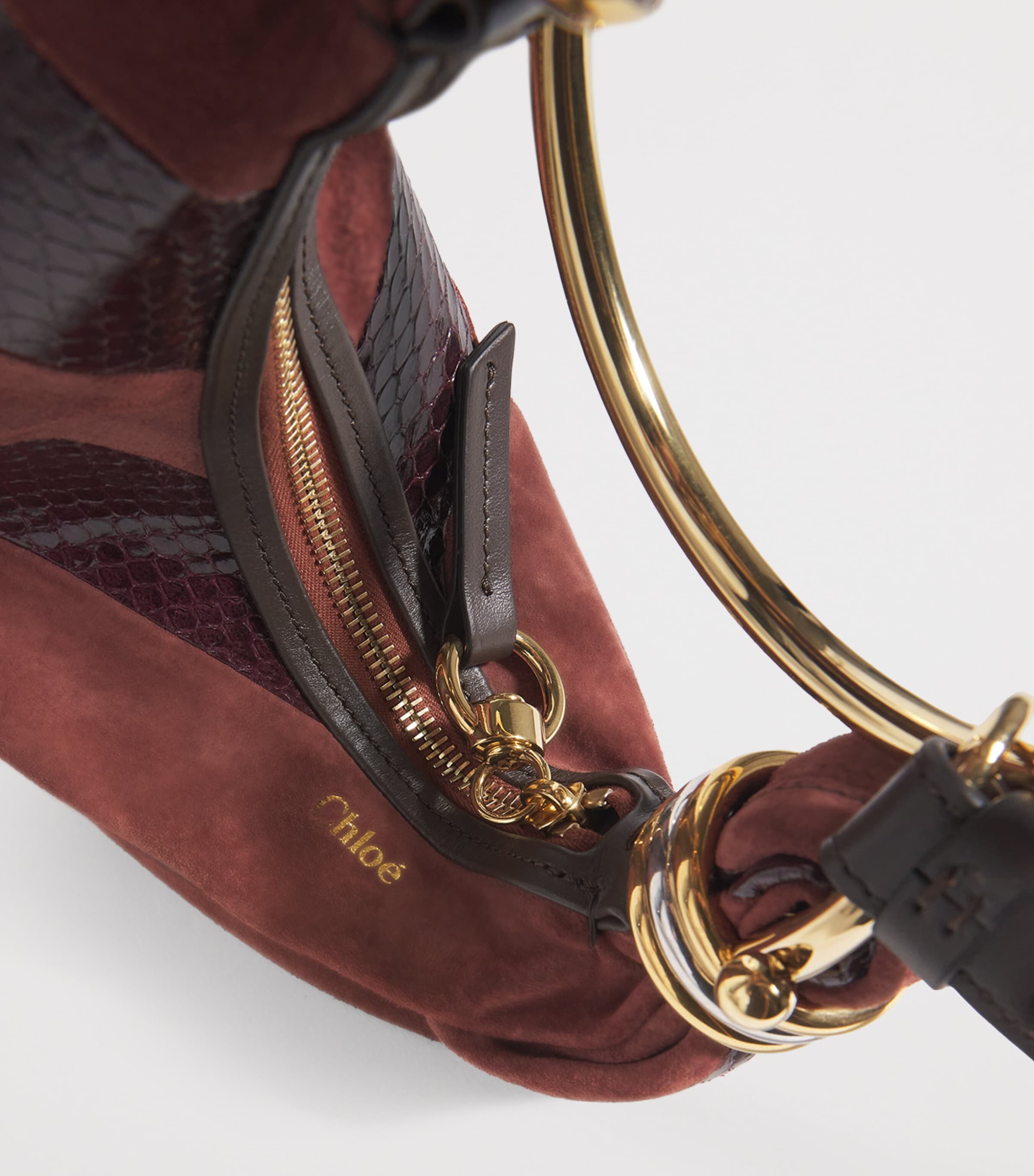 Mini Suede Snakeskin-Effect Bracelet Top-Handle Bag CRAFTY BROWN Image 4