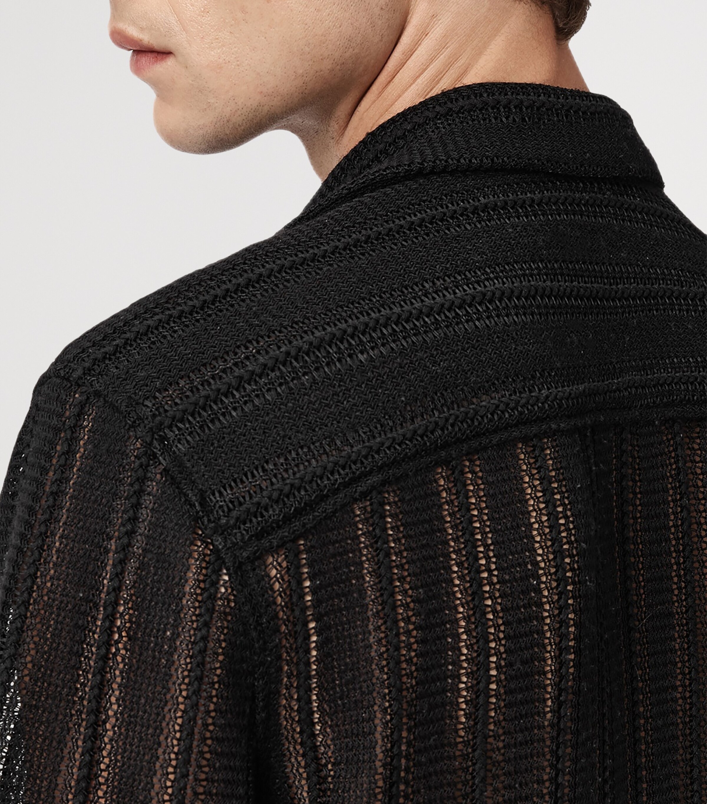 AllSaints Mens Open-Knit Sylvan Shirt Jet Black Image 6