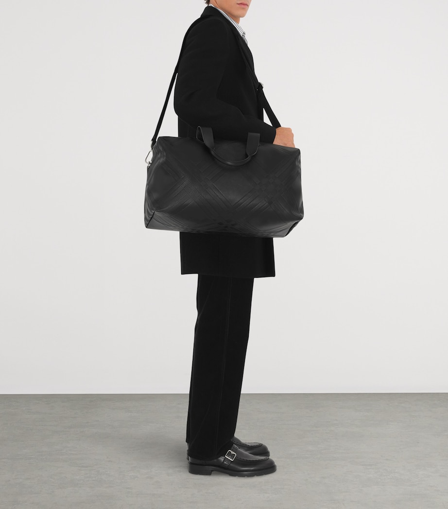 Leather Check-Embossed Duffle Bag BLACK Image 3