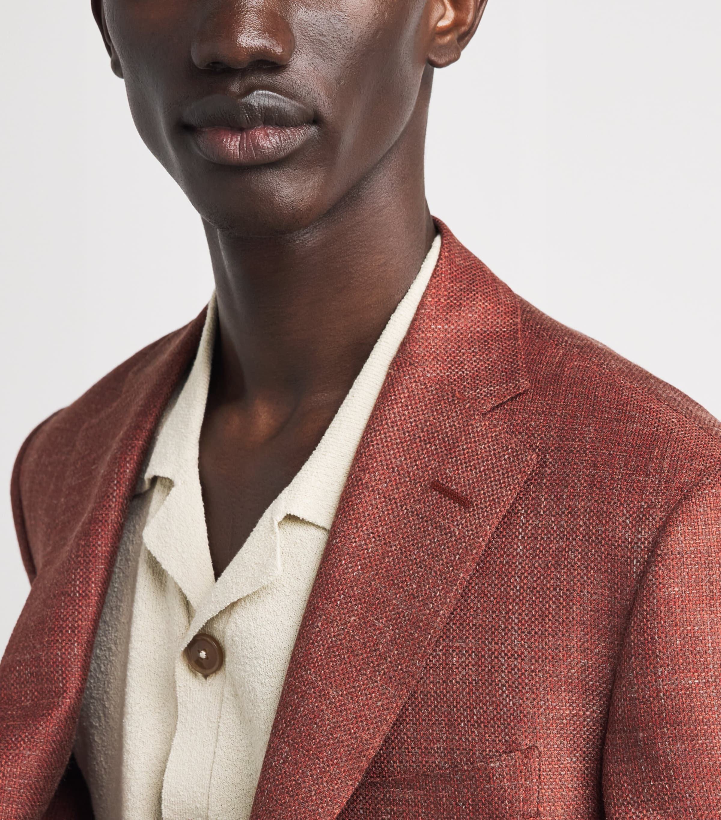 Corneliani Mens Virgin Wool-Silk-Linen Blazer Red Coloured Image 3