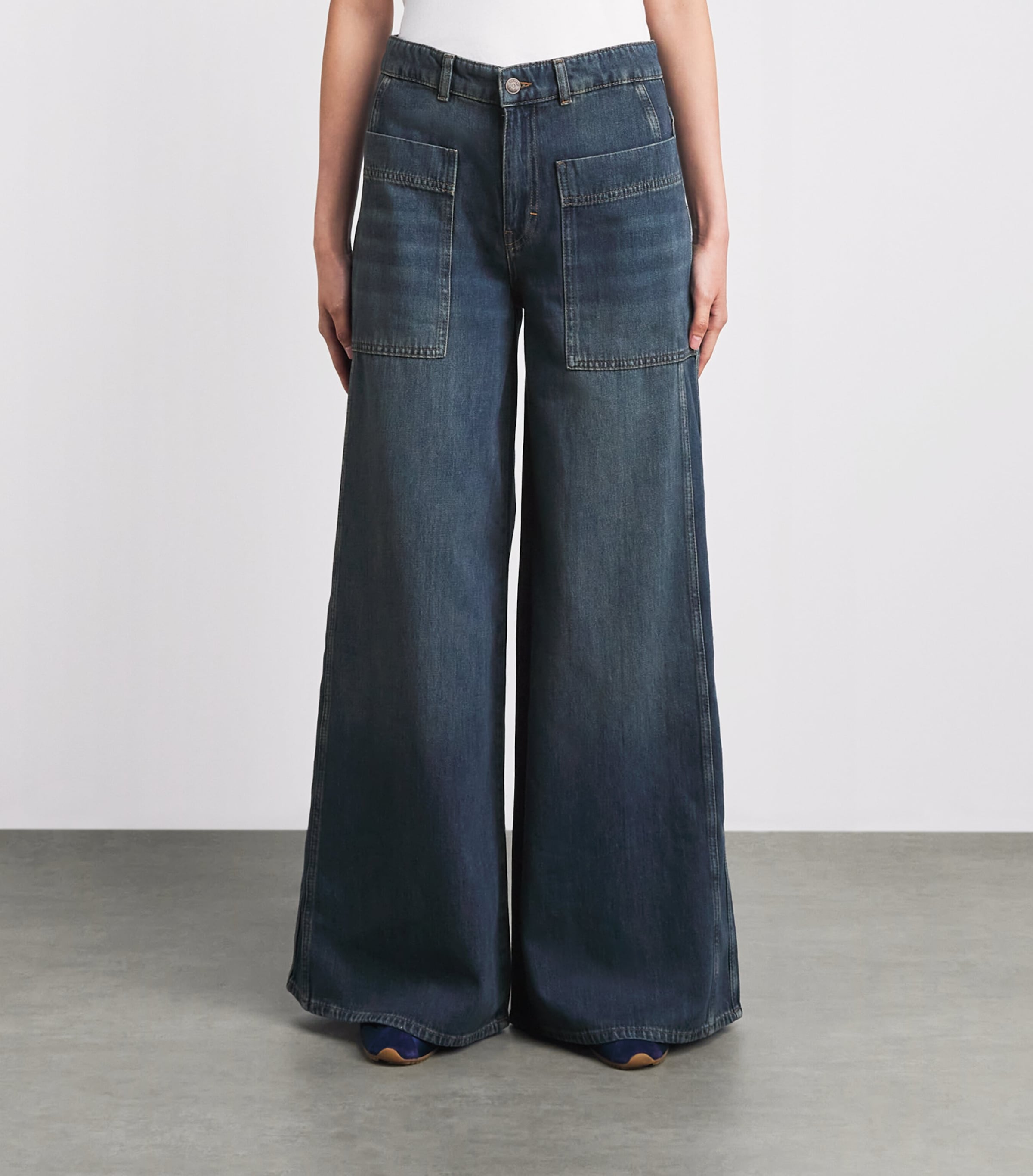 ME+EM Womens Mid-Rise Super Wide-Leg Jeans Authentic Dark Wash Image 4