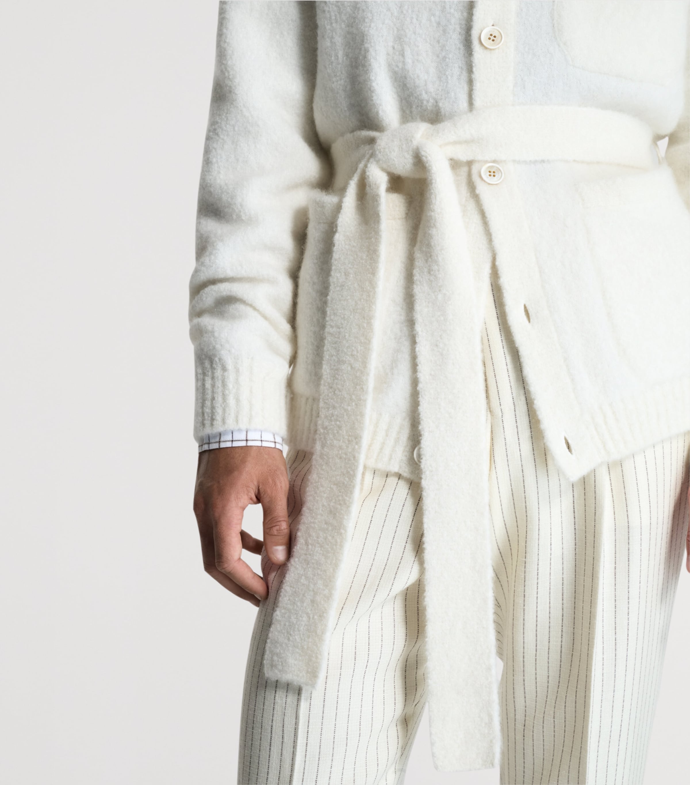 Dunhill Mens Cashmere-Blend Belted Cardigan White Image 5