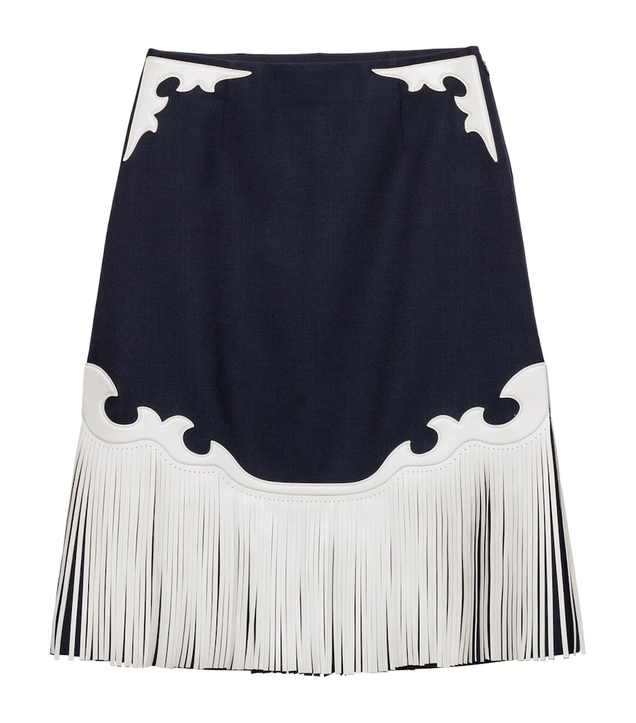 Wool-Leather Fringed Midi Skirt F0008 Image 1