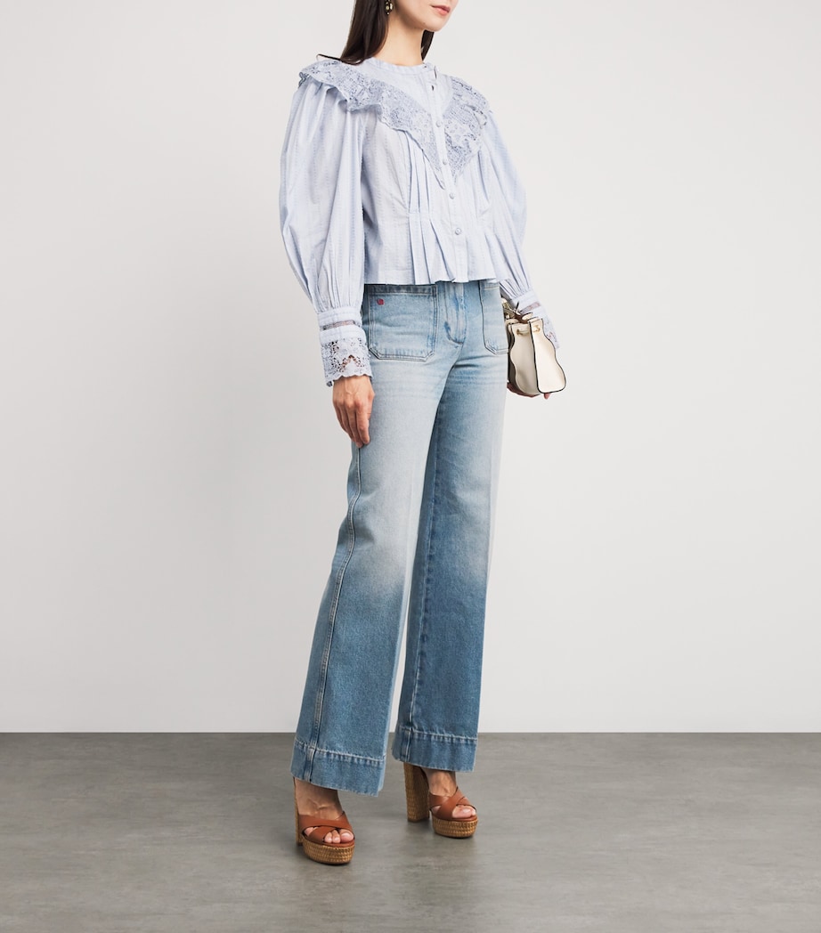 Cotton Lace-Trim Esther Blouse CELESTE Image 2