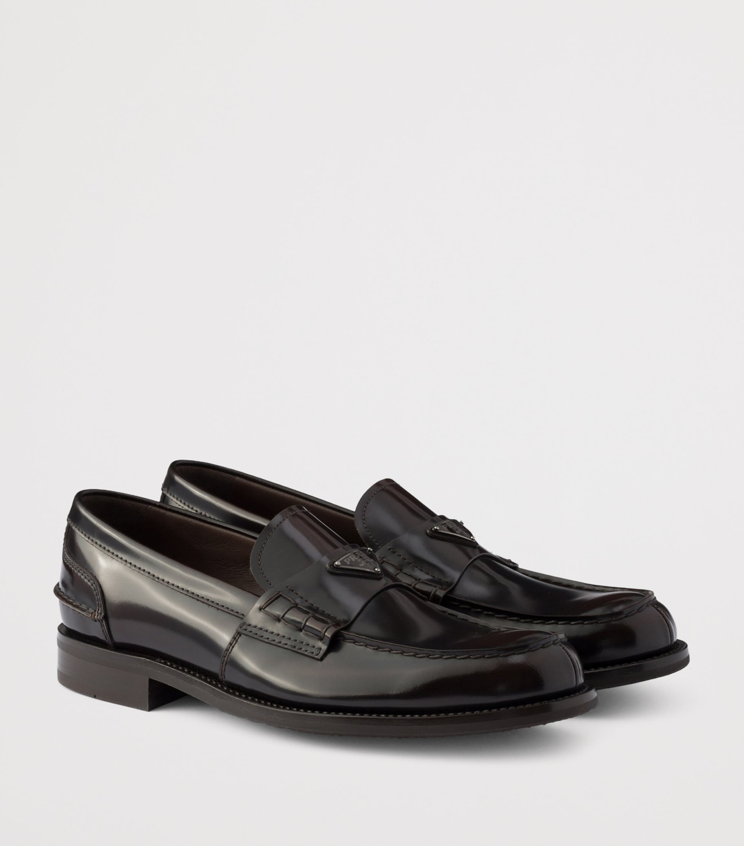 Prada Brushed Leather Triangle Loafers Brown Image 2