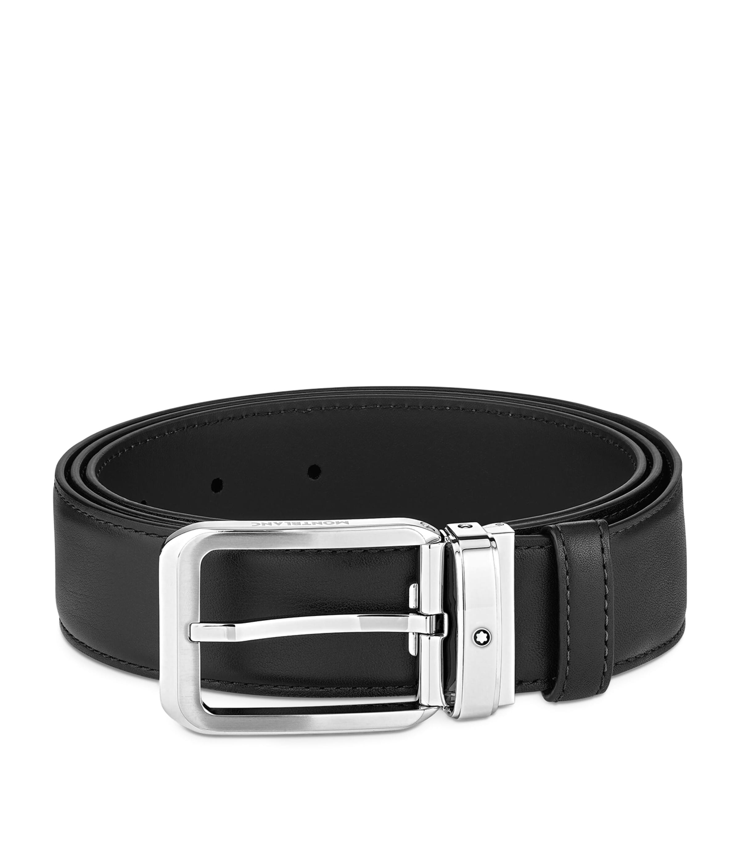 Montblanc Calfskin Leather Belt In Black