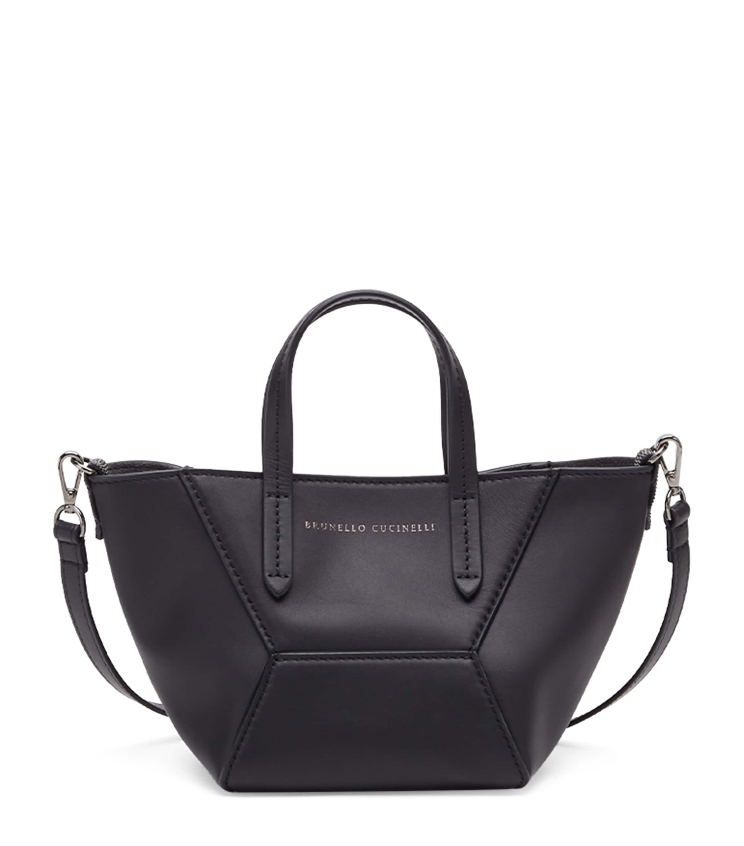 Brunello Cucinelli Mini Calfskin Bc Duo Top-handle Bag In Black