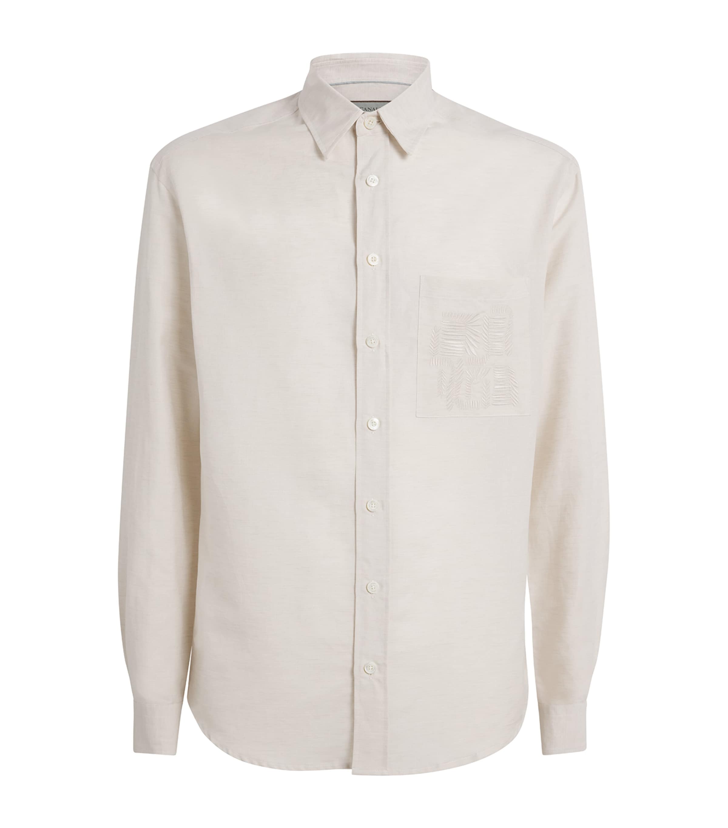 Linen-Cotton Embroidered Shirt 701-BEIGE Image 1