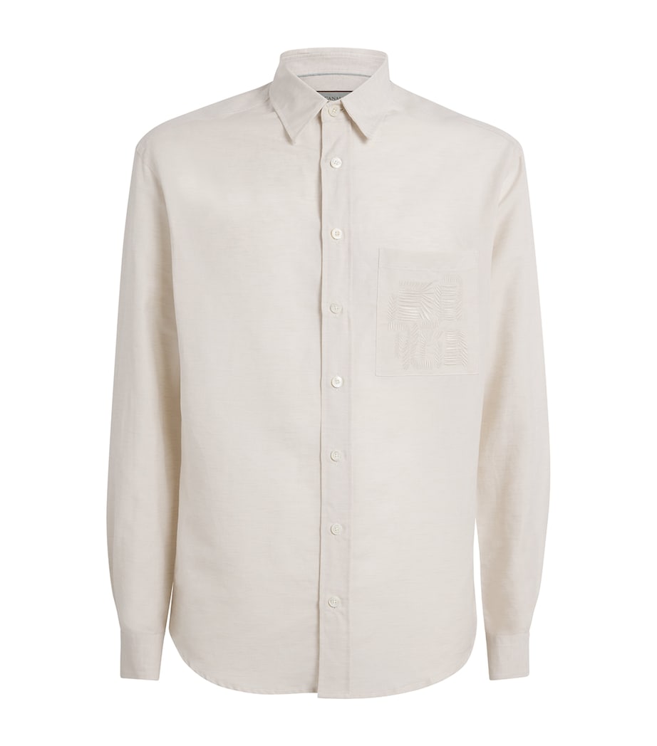 Linen-Cotton Embroidered Shirt 701-BEIGE Image 1